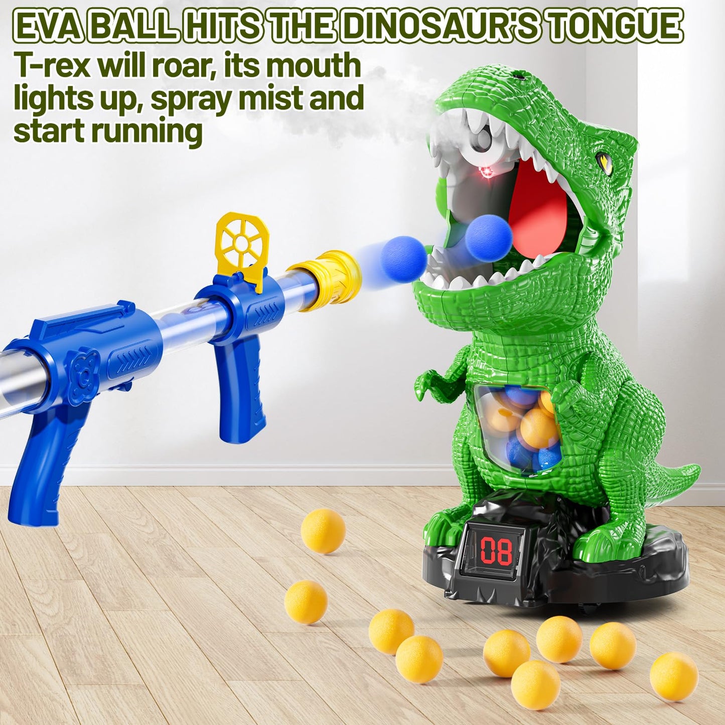 NIPLOOOW Moveable Dinosaur Shooting Toys for Kids 3-8 Years, Movable Shooting Target Toy with Air Pump Guns, Interactive Competition Game for Boys and Girls Ages 3 4 5 6 7 8 Years Old