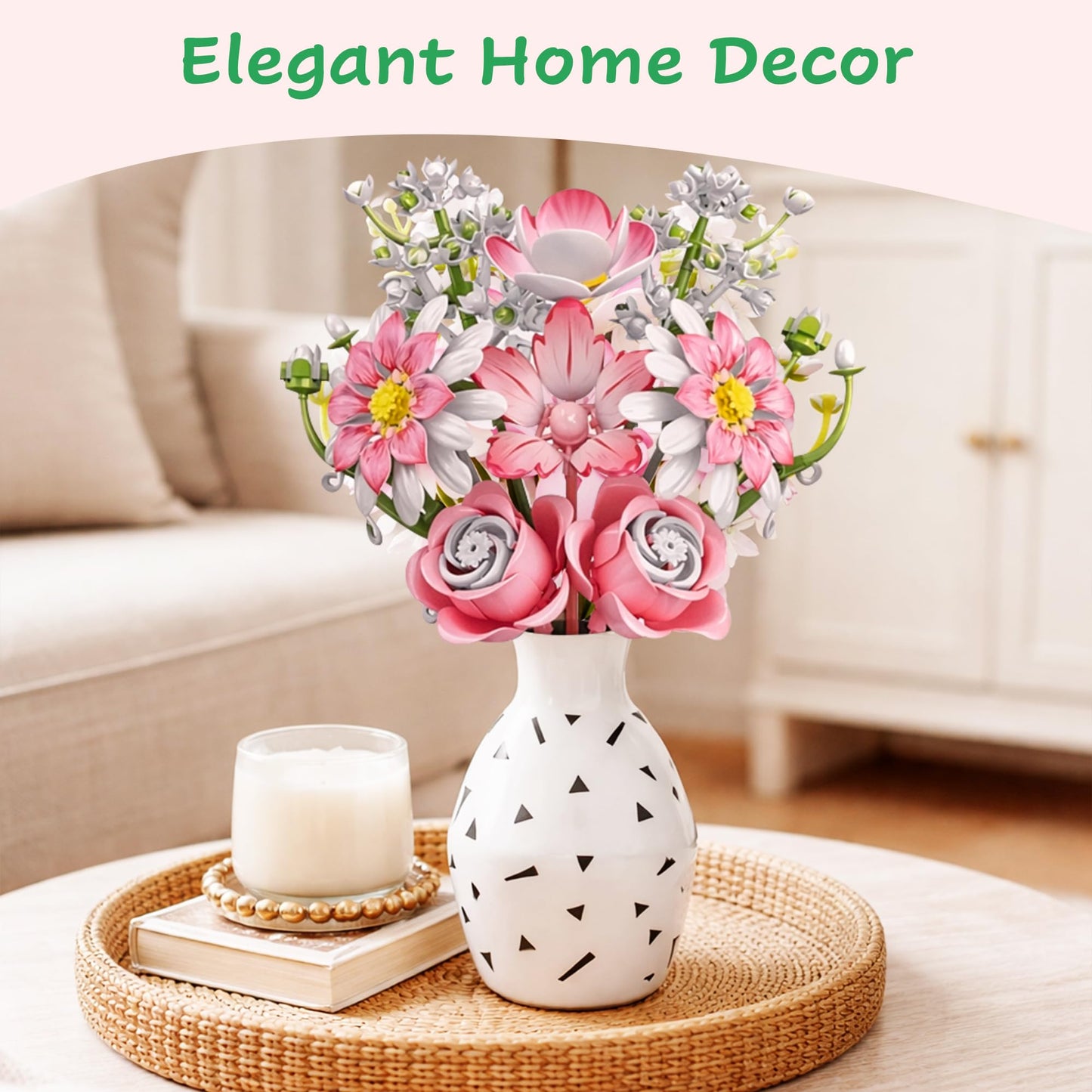 Woolbye Flower Building Set, Flower Gerbera Jamesonii Bolus Bouquet botanicals Collection Unique Home Décor or Office Décor Great Gift for Her and Him (VASE Included)