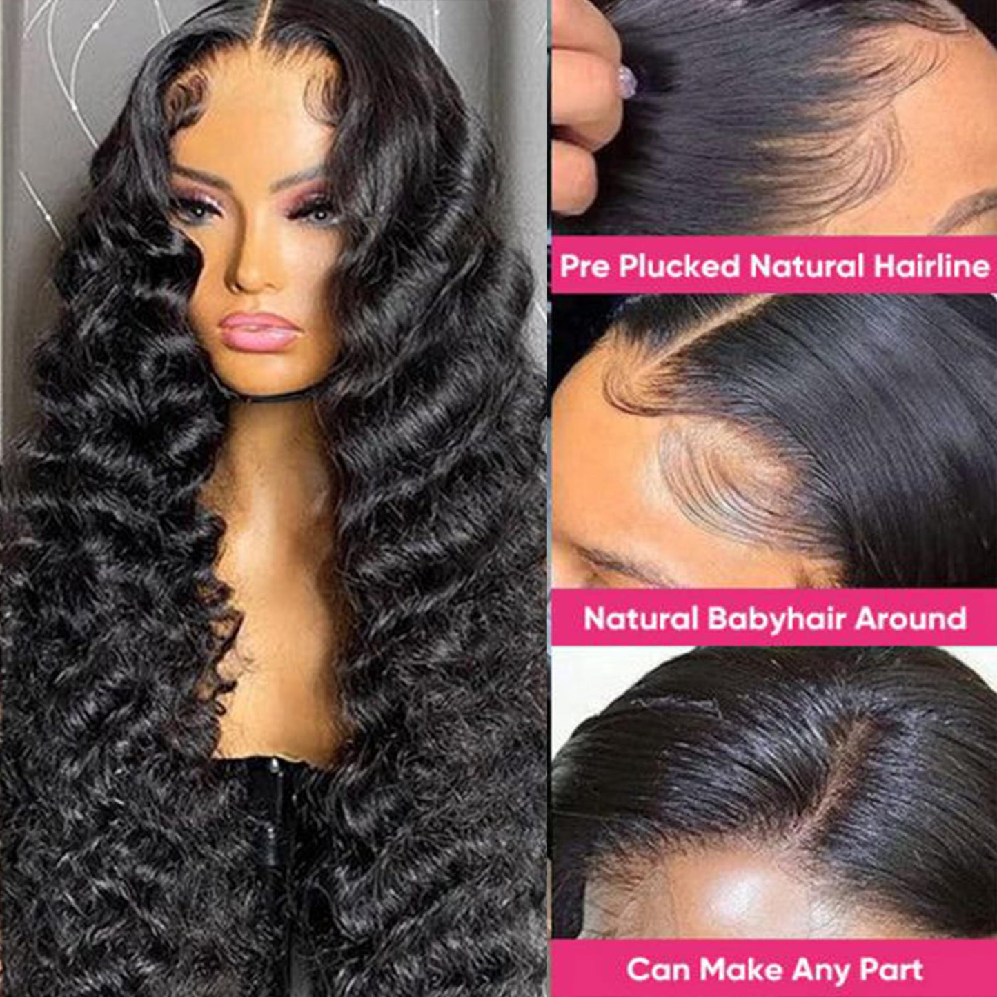 NKTU Deep Wave Lace Front Wigs Human Hair 200 Density Glueless Wigs for Women 13x4 HD Transparent Lace Front Wigs Pre Plucked with Baby Hair (22 Inch, Deep Wave Wigs)