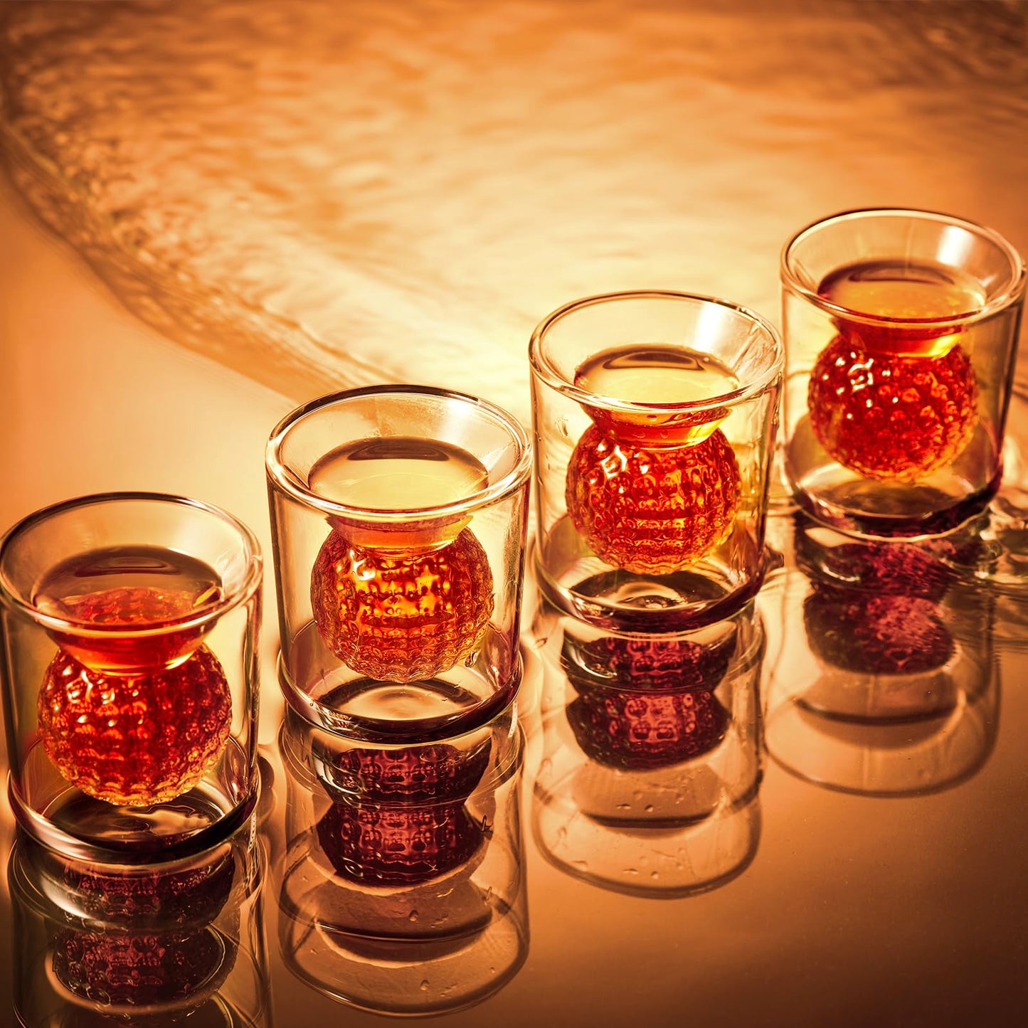 CRAFTGEN Golf Ball Shot Glasses Set of 4, Funny Handmade Birthday Gifts for Men and Women - 2oz Double Walled with 3D Shape Golf Ball Inside, Tequila, Whiskey, Cocktail Presents for Golfer