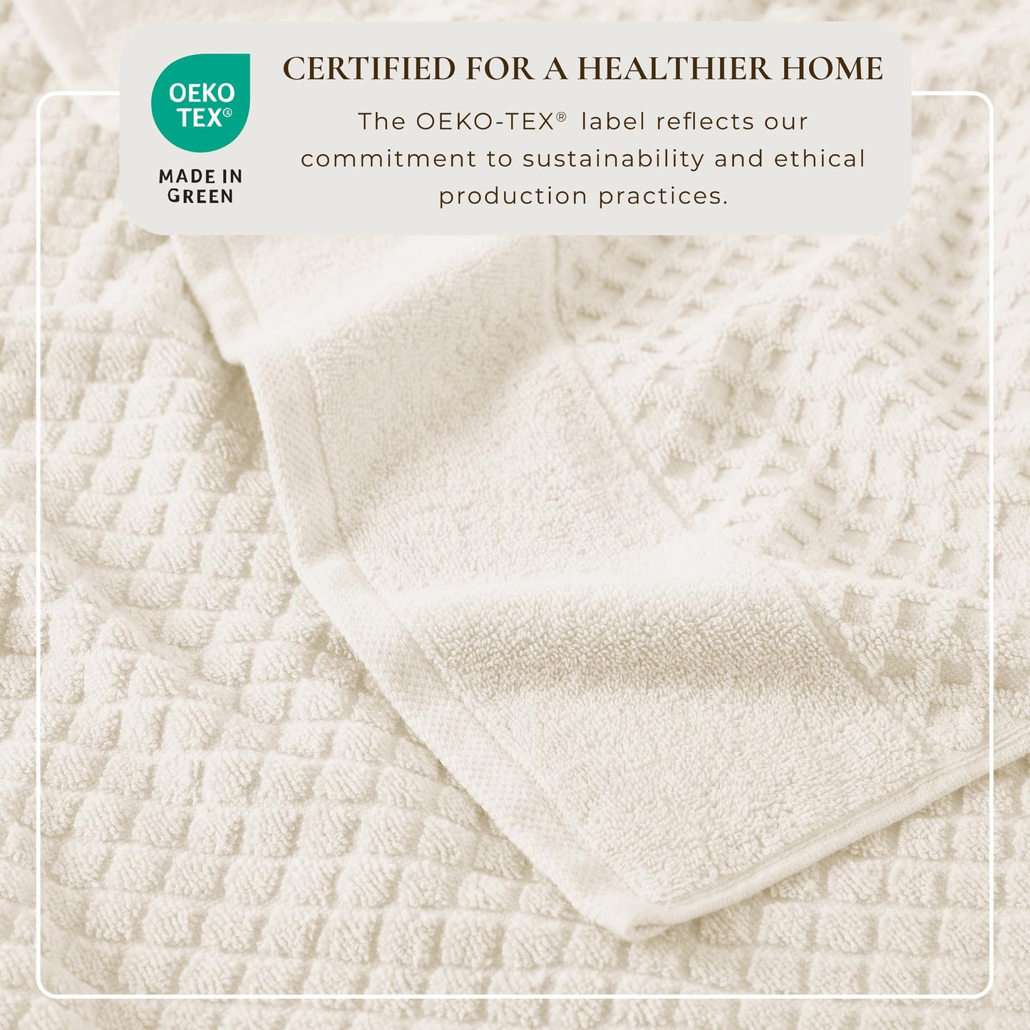 Great Bay Home Bath Towels - 100% Cotton 6 Piece Towel Set - Diamond Waffle Weave - Absorbent, Durable, Quick-Dry Towels for Bathroom (Ivory)