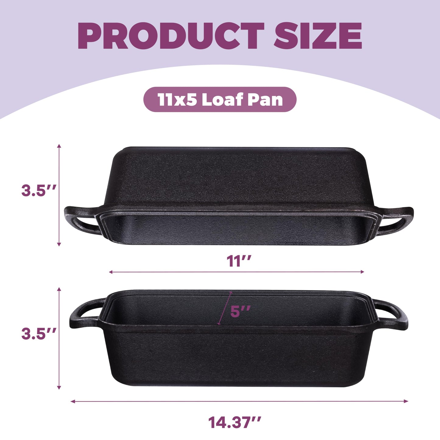 Vanderlume 11x5 Inch Cast Iron Loaf Pan with Lid, Large Dutch Oven Bread Loaf Pan for Sourdough, Homemade Bread Baking, Even Heat Distribution, 5.8Qt