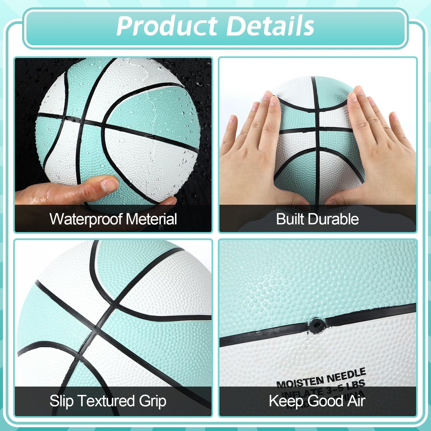 Conderyang 3 Pack Water Basketball Pool Basketball Aqua Blue Rubber Mini Basketball Pool Ball Waterproof Water Ball for Lake and Swimming Pool Basketball Hoop Games (Size 6, 9 Inch)