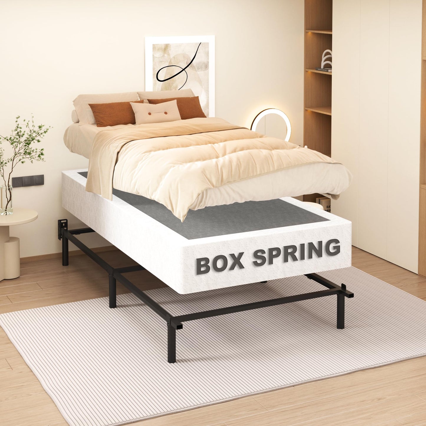 NHODIR Twin Box Spring 9 Inch Heavy Duty Box Spring Mattress Foundation, Metal Bed Base with Fabric Cover, Noise Free Easy Assembly
