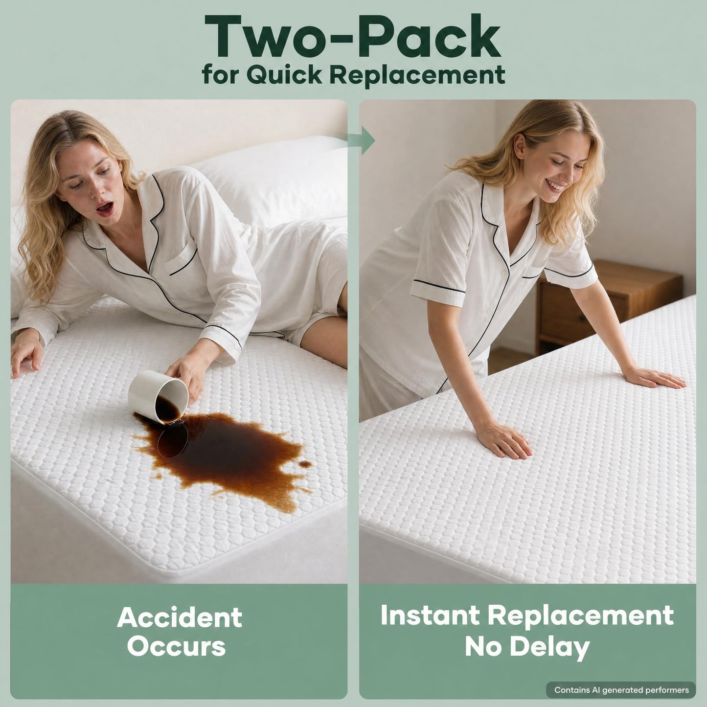 Ohgeni 100% Waterproof Mattress Protector, Queen Size-2 Pack, Fitted Sheet with Stretchable Pockets, Deep Sleep Noiseless Soft. Breathable Cooling Hypoallergenic Material, Mattresses Cover for Bed