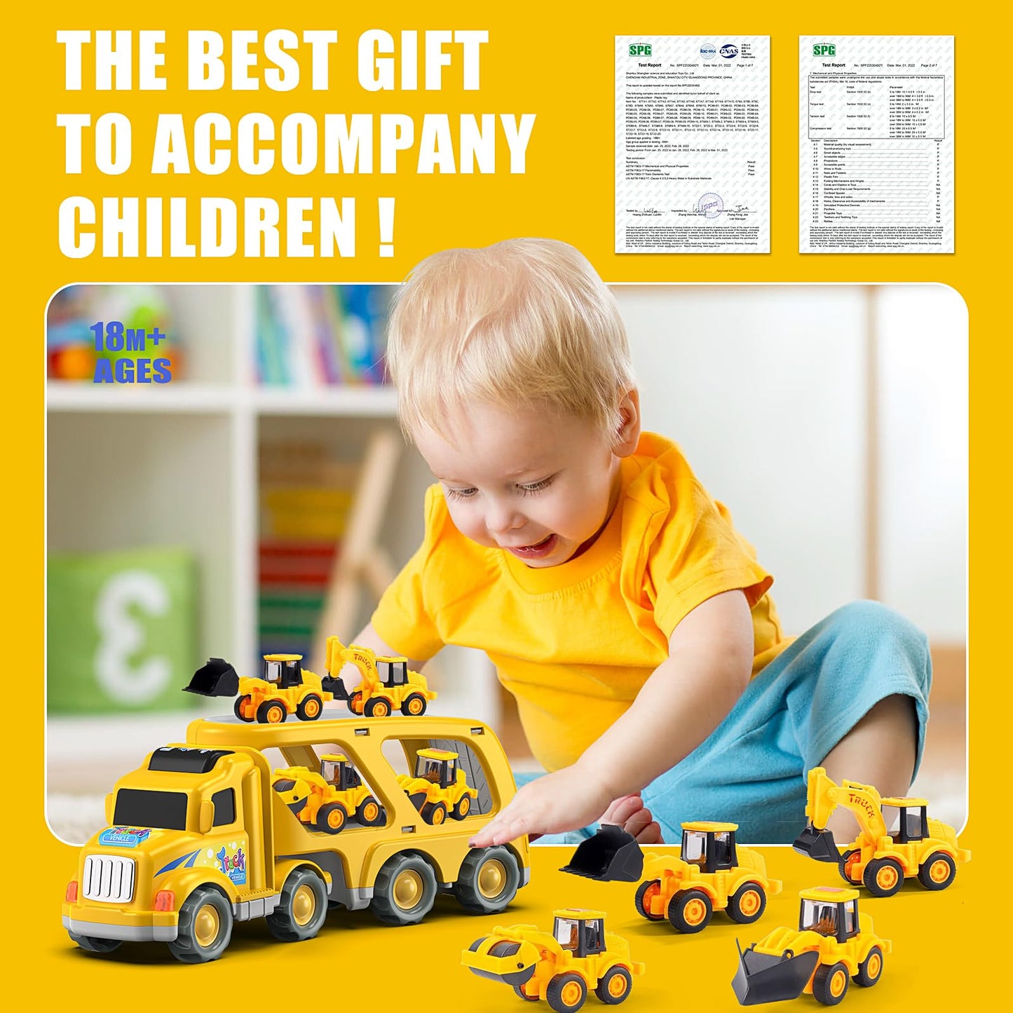 Veslier Construction Truck Toys for Boys Girls Age 3 4 5 6 Years Old，Carrier Transport Trucks for Kids 3+ Year Old，Christmas Birthday Gift Toddler Toys