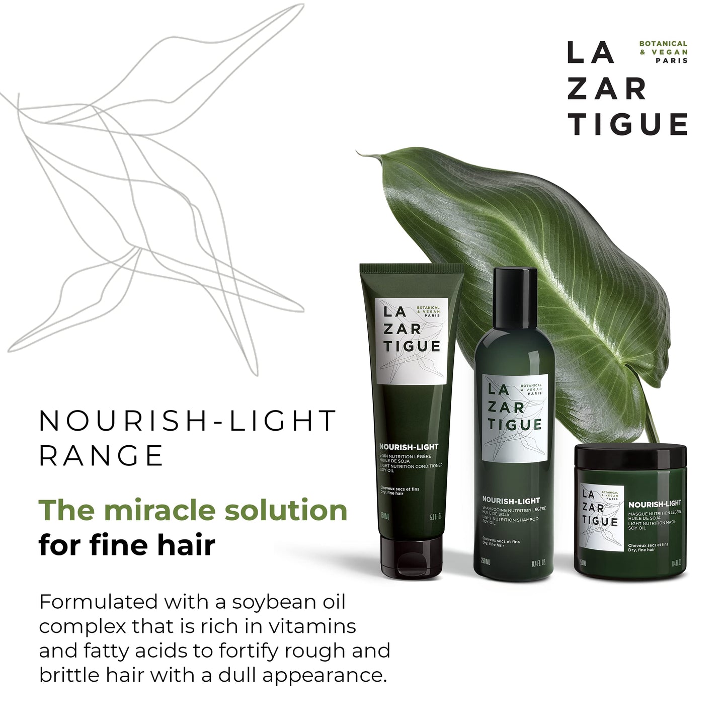 Lazartigue Nourish-Light Mask, Enhanced with the Richness of Soybean Oil, Strengthens Hair Fibers, Softens and Moisturizes Hair, 8.4 Fl Oz