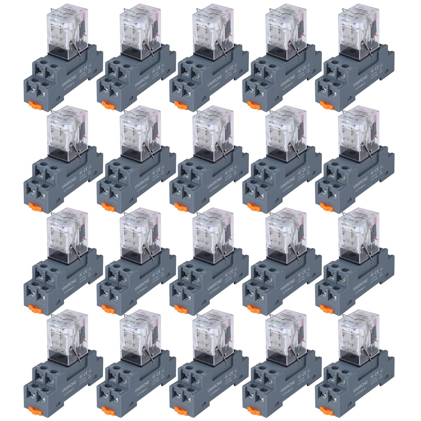 20PCS Electromagnetic Power Relay, 8-Pin 10 AMP 24V DC Relay Coil with Socket Base, LED Indicator, DPDT 2NO 2NC - MY2NJ [Applicable for DIN Rail System]