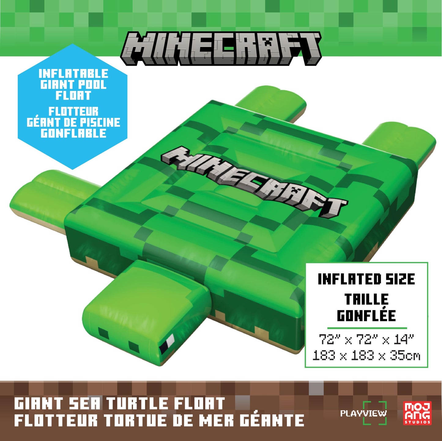 Officially Licensed Minecraft Ride-On Turtle Pool Raft Float - Dive into Beach Biome Fun, Oversized 72"x72"