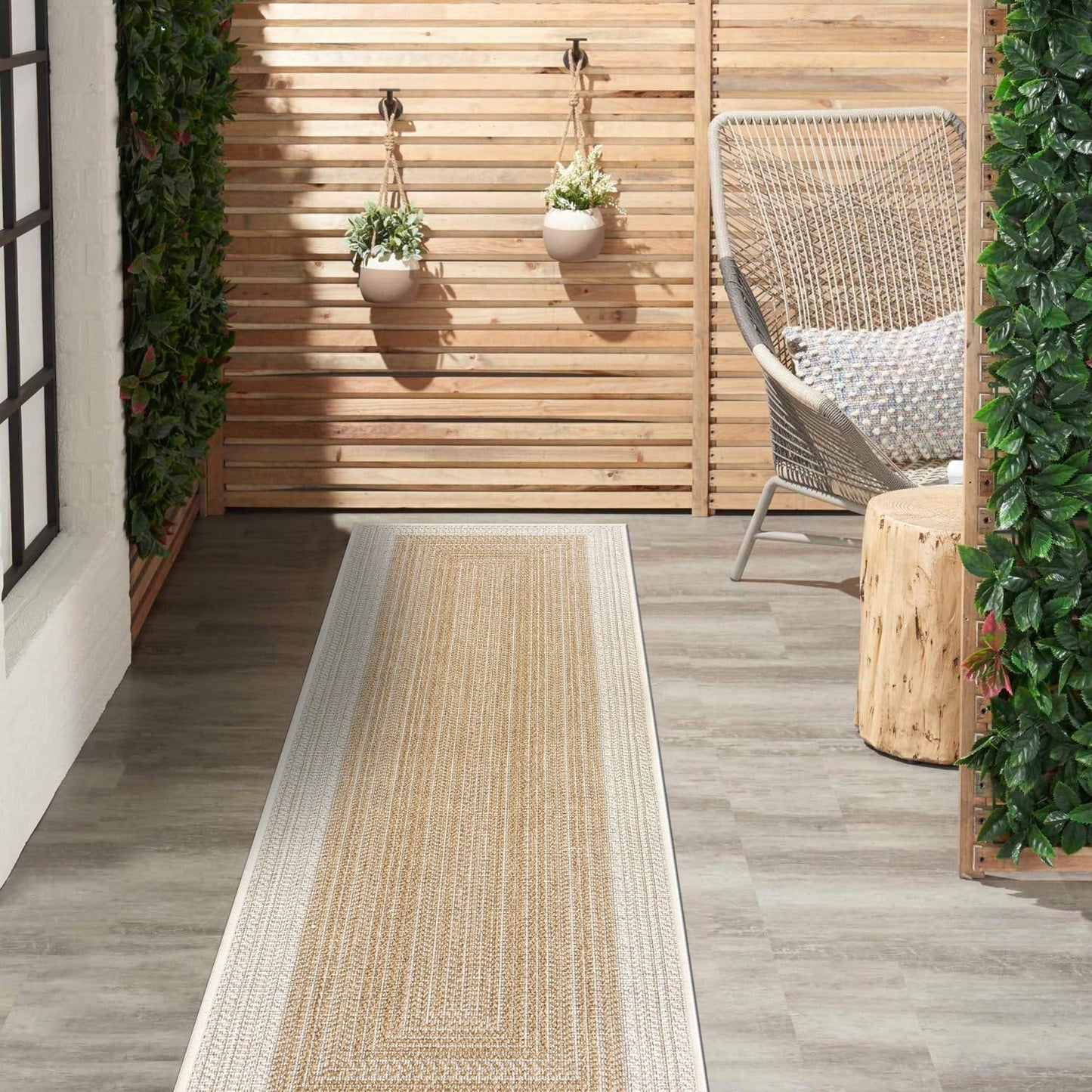 Rugshop Natural Braided Geometric Reversible Weather Resistant Indoor/Outdoor Runner Rug, for Hallway, Entryway and Kitchen, 2' x 7'
