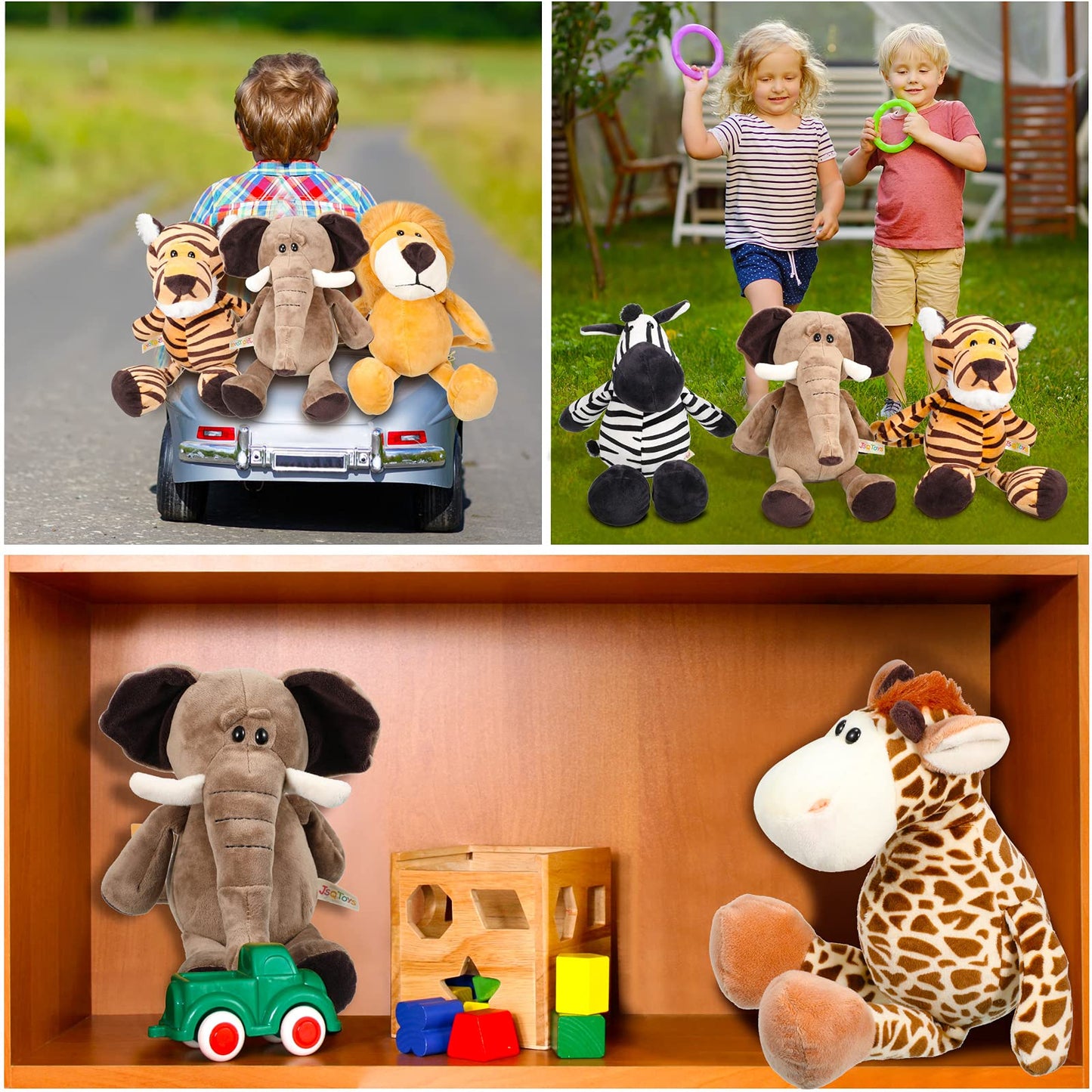 12 Pieces Safari Stuffed Animals 11.8 Inch Jungle Animal Toys Set for Boys Girls Plush Forest Lion Elephant Zebra Giraffe Tiger Monkey for Zoo Party Teacher Student Award (Cute Style)