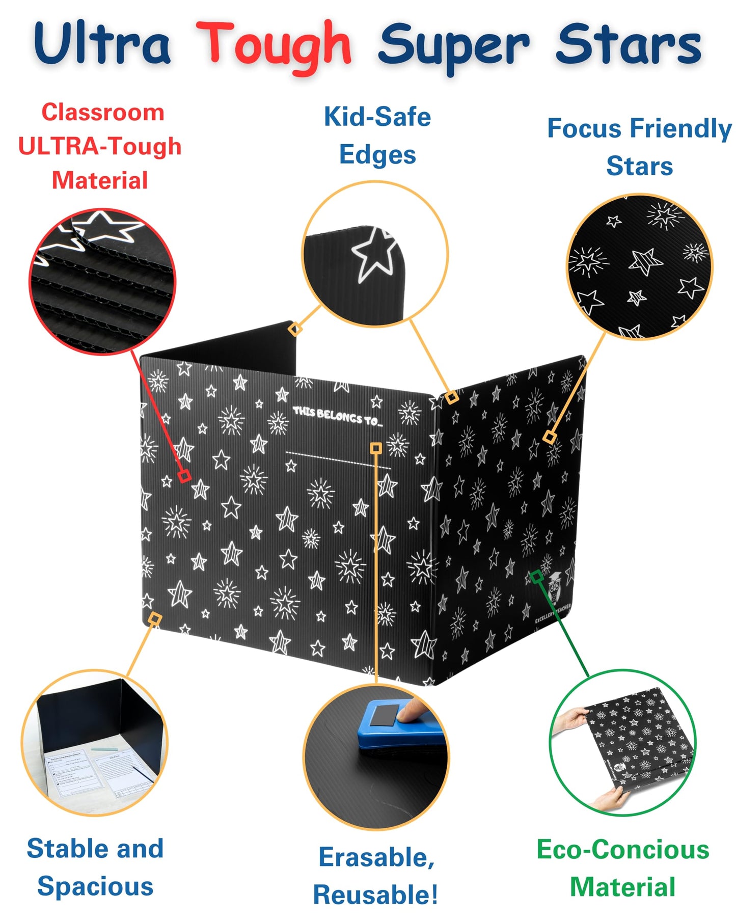 25 Plastic Privacy Folders for Students — Durable — Black Desk Dividers for Students, Easy-Store Privacy Shields for Student Desks, Testing for Classroom, Test Dividers