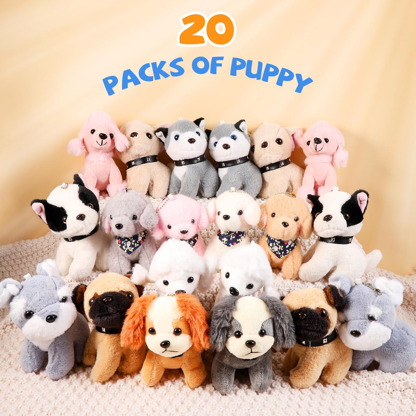Niceup 20Pcs 4.5in Mini Stuffed Dogs Small Plush Animals for Kids Non-Candy Easter Basket Stuffers Bulk Adopt a Puppy Pet Adoption Pawty Paw Pup Plush Dog Class Toy for Birthday Party Favors Gifts