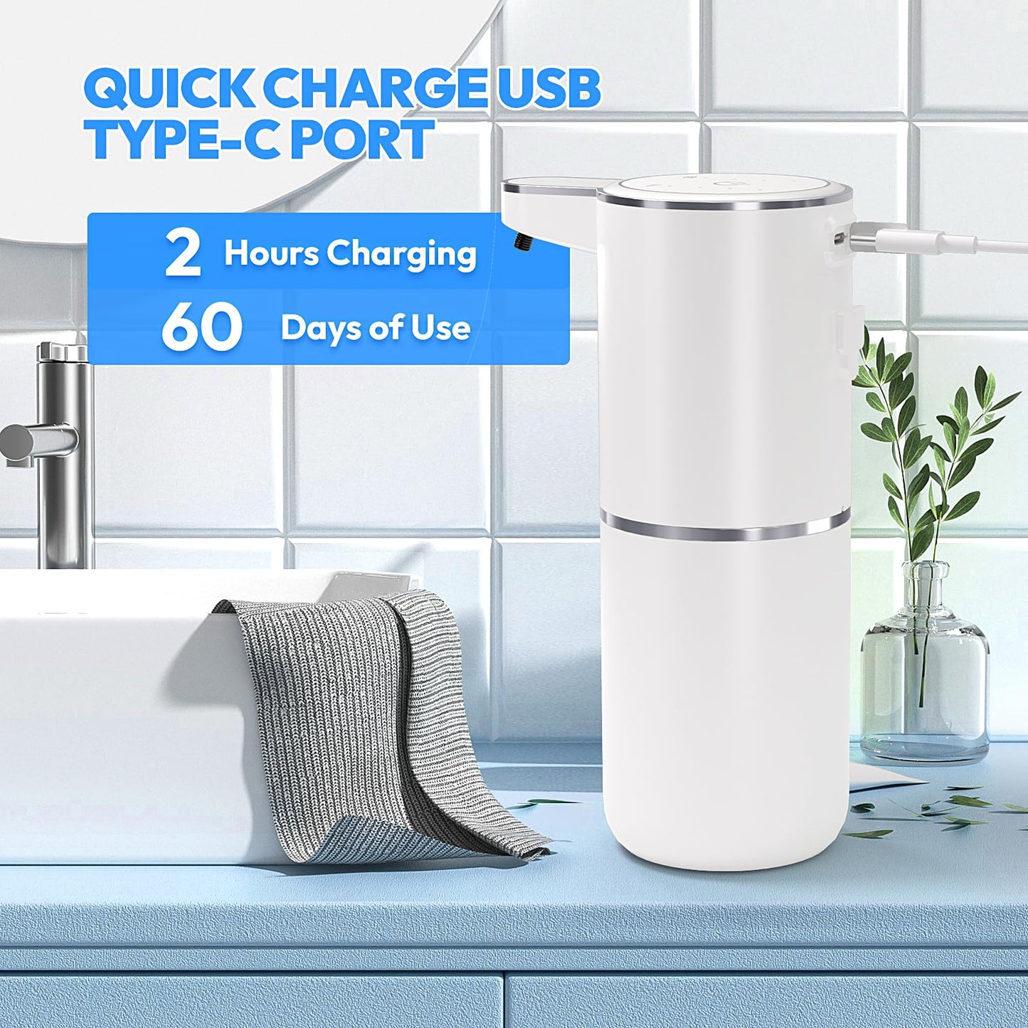 MTYGK 2 Pack Automatic Foaming Soap Dispenser,Touchless Foam Soap Dispenser,12.8oz Rechargeable Wall Mounted Smart for Bathroom and Kitchen Dish Soap,Easy for Toddlers(White)