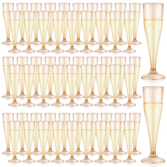 150 Pcs Rose Gold Champagne Flutes 4.5 oz Glitter Plastic Champagne Glasses Disposable Champagne Cups for Party Wedding Bridal Shower Bachelorette Party Mimosa Bar Supplies