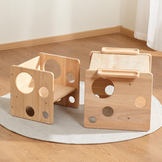 Woodtoe Montessori Weaning Table and Chair Set, Adjustable Toddler Table and Chair, Solid Wood Activity Table, Ideal for Learning, Mealtime and Play, Montessori Furniture for Baby Kids Boys Girls 1-3