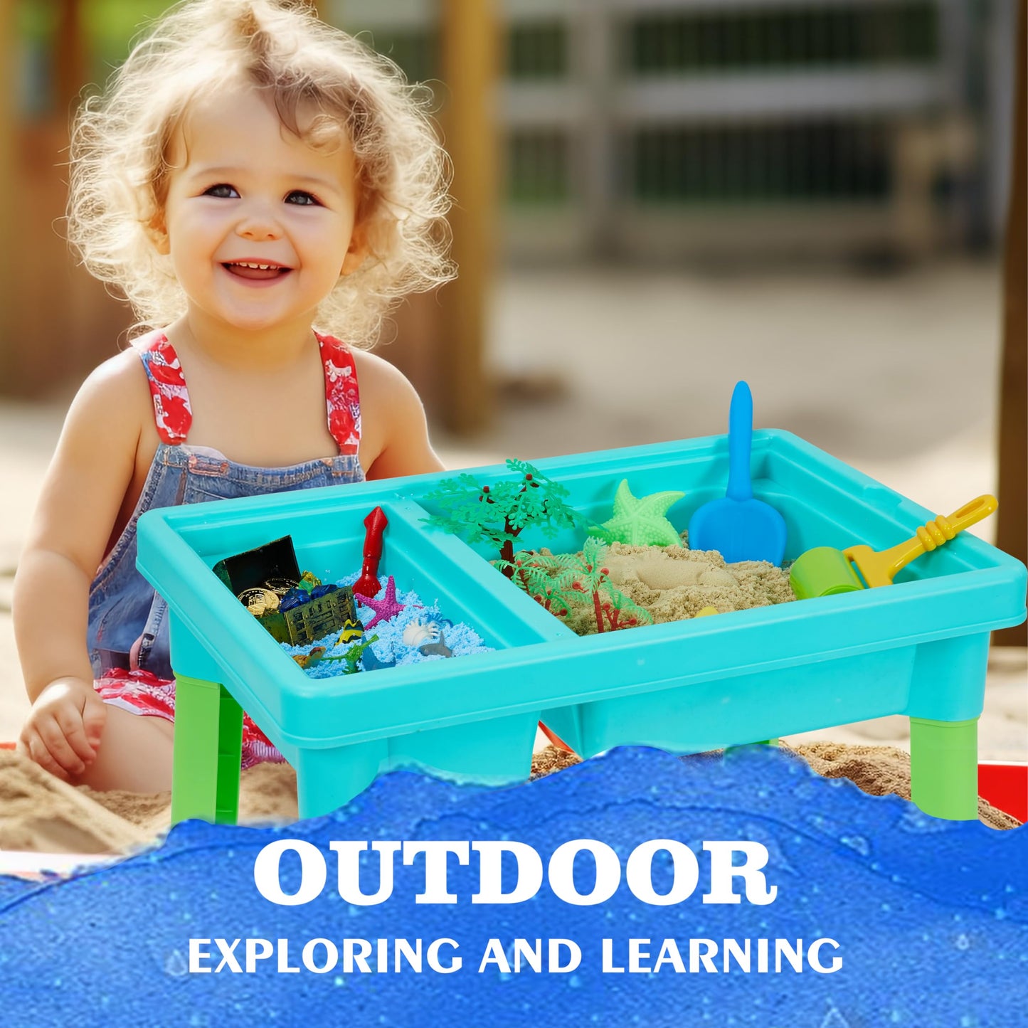 Carolart Ocean Sensory Table with Sands, Bin with Lid, Indoor Outdoor Use, Sand Art Kit for Boys and Girls, Toys for Toddlers Age 3-5, 17x11.5x10.2 Inches