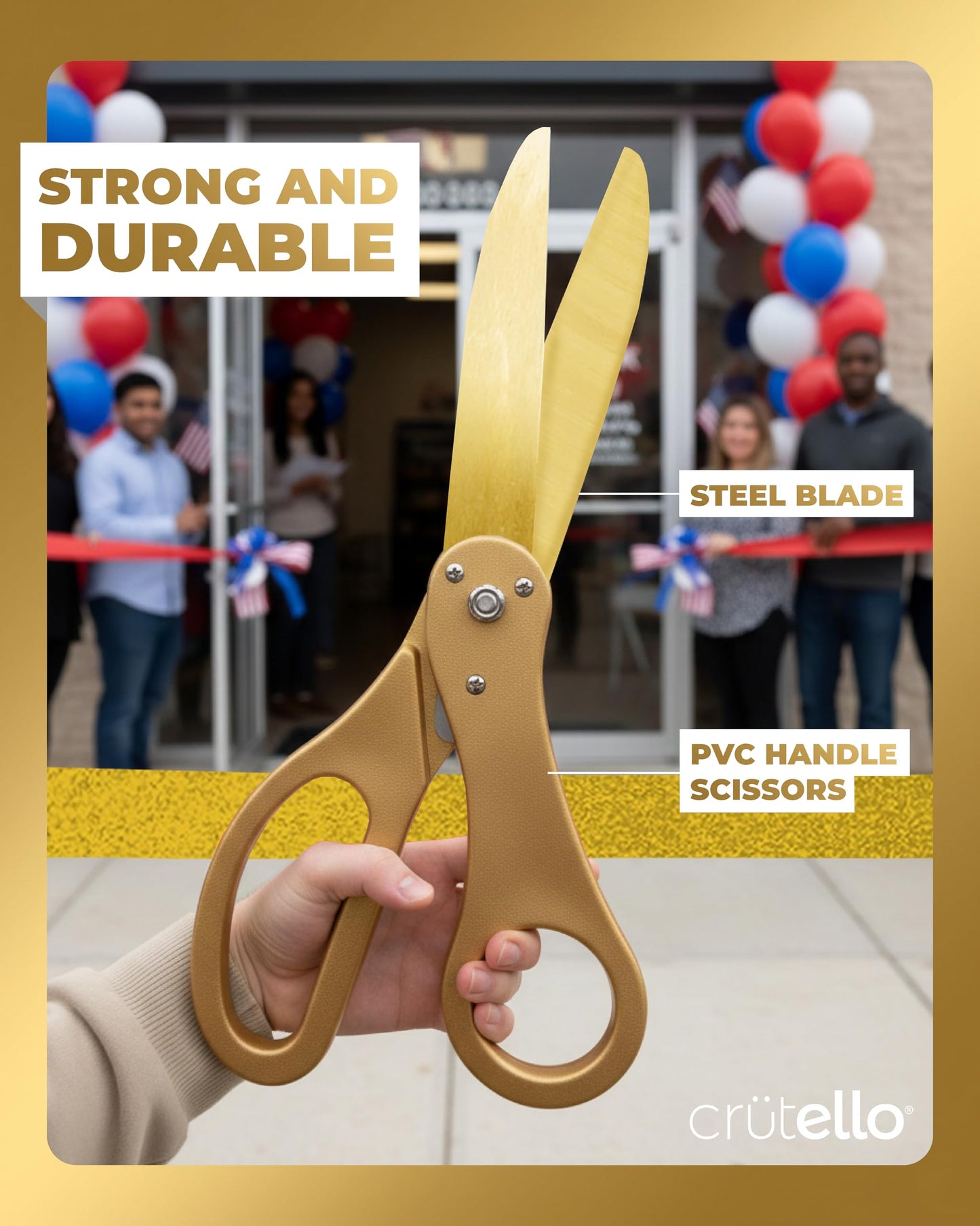 Crutello Ribbon Cutting Ceremony Kit - 20"Giant Scissors with Gold Handle, 30ft Sparkle Giant Gold Ribbon 4"Wide, 24 Balloons & 90ft Balloon Band for Grand Opening Decorations