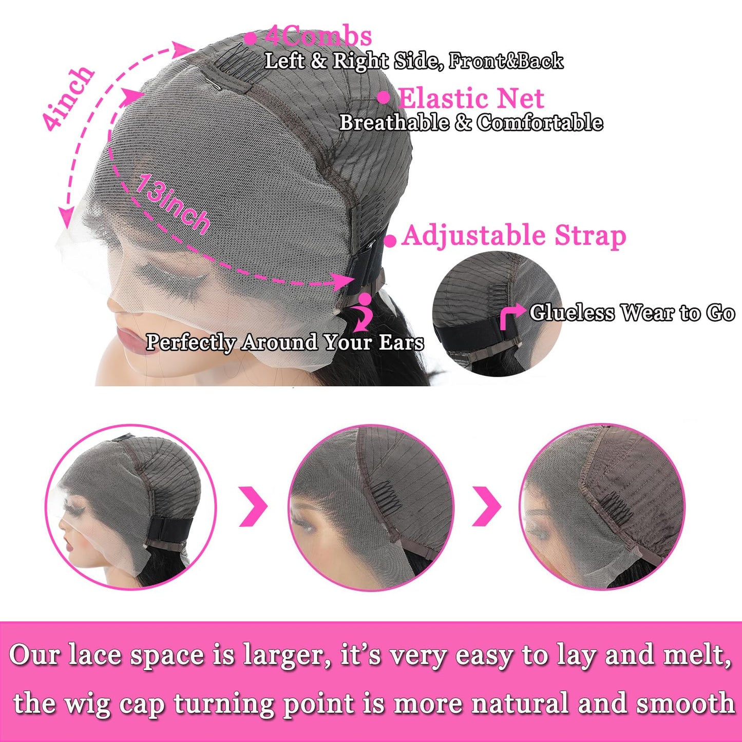 Lipai Hair Straight Lace Front Wigs Human Hair Pre Plucked 13x4 HD Transparent Lace Frontal Wigs Human Hair Natural Hairline 220% Density Glueless Brazilian Virgin Human Hair Wigs for Women 22 Inch