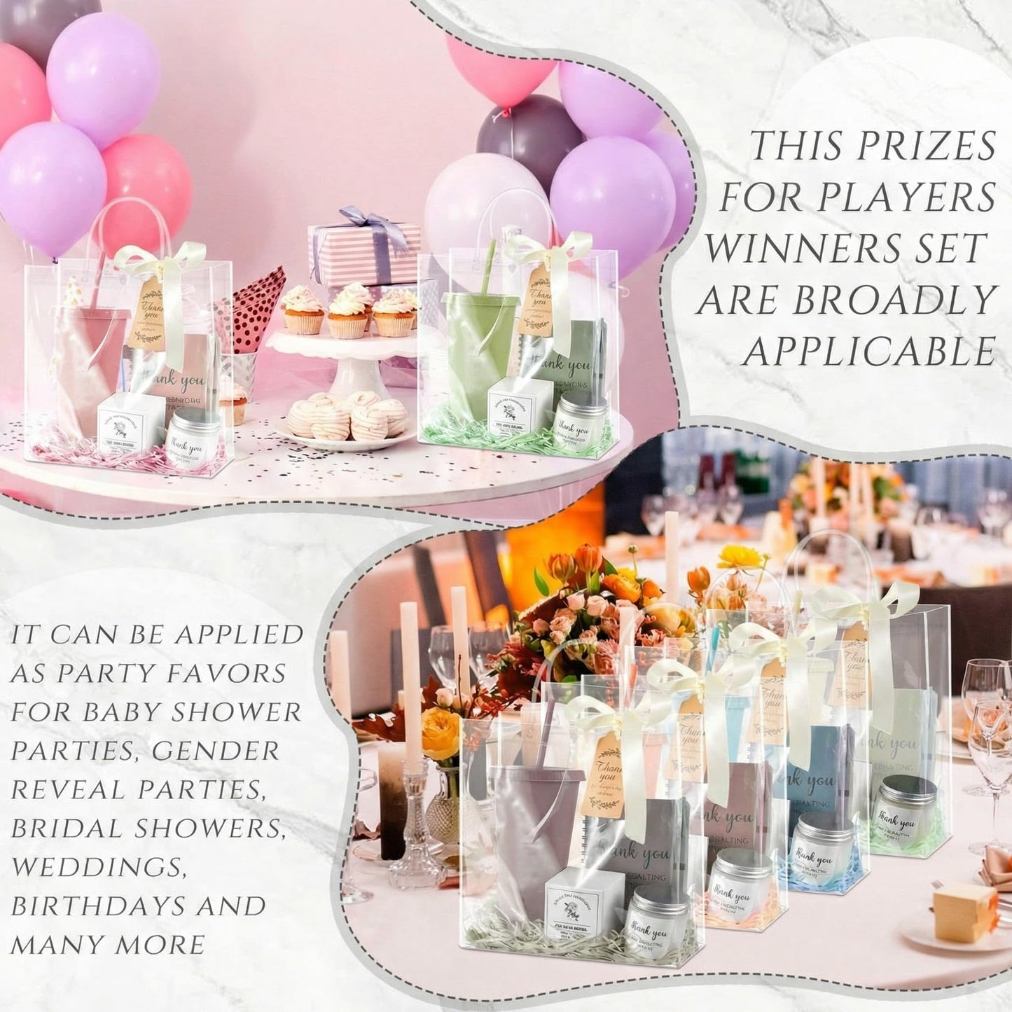 Nuogo 6 Sets New Parent Shower Prizes for Player Winners Adults Include Plastic Tumbler Notebook Scented Candles Ballpoint Pen Gift Bag, Party Player Winner Gifts (Morandi Color,Classic Style)