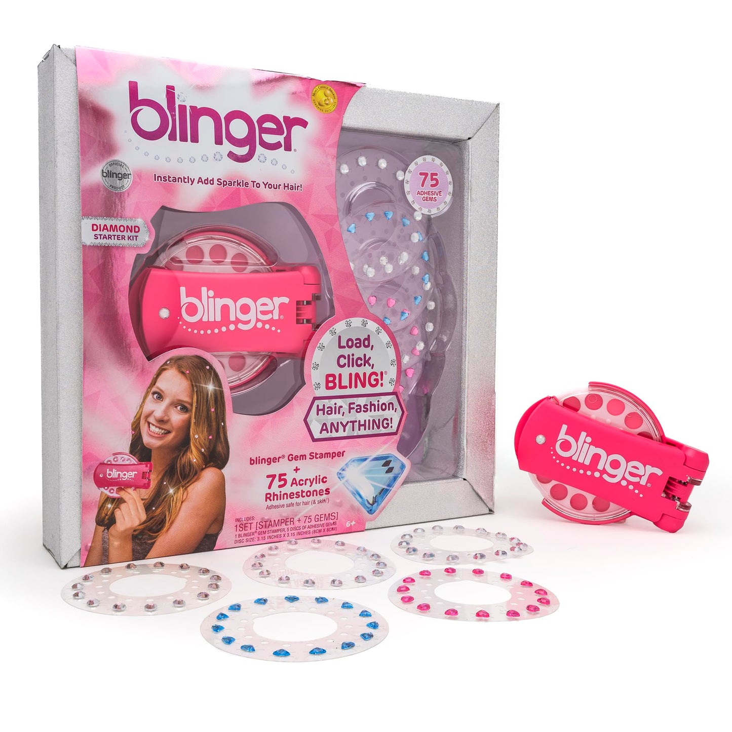 blinger Diamond Collection Starter Kit - Dreams | 75 Rhinestones | Hair Styling Tool | Hair-Safe – Bling in Brush Out