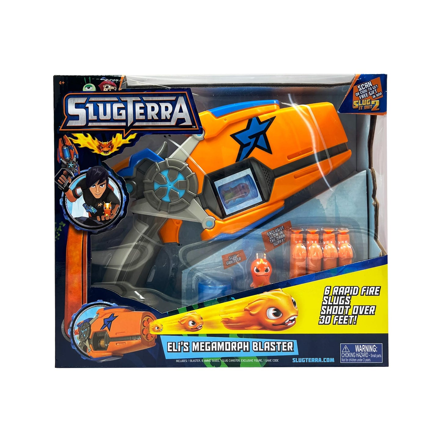 Slugterra Eli's Rapid Fire Blaster, Holds 6 Slug Ammo, Foam Slugs Shoot Over 30 Feet, Pull Back to Launch Each Slug, Includes 8 Slug Ammo, Toy for Kids & Teens