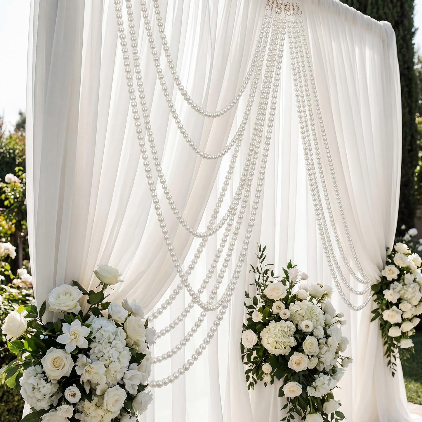 Canlierr 2 Pcs 5.6ft Wedding Giant Pearl Garland Decorations 25mm Large Faux Bead Garland with Hook for Ceremony Photo Booth Outdoor Proposal Scene Garden Beach Party Decor (Ivory White, Simple)