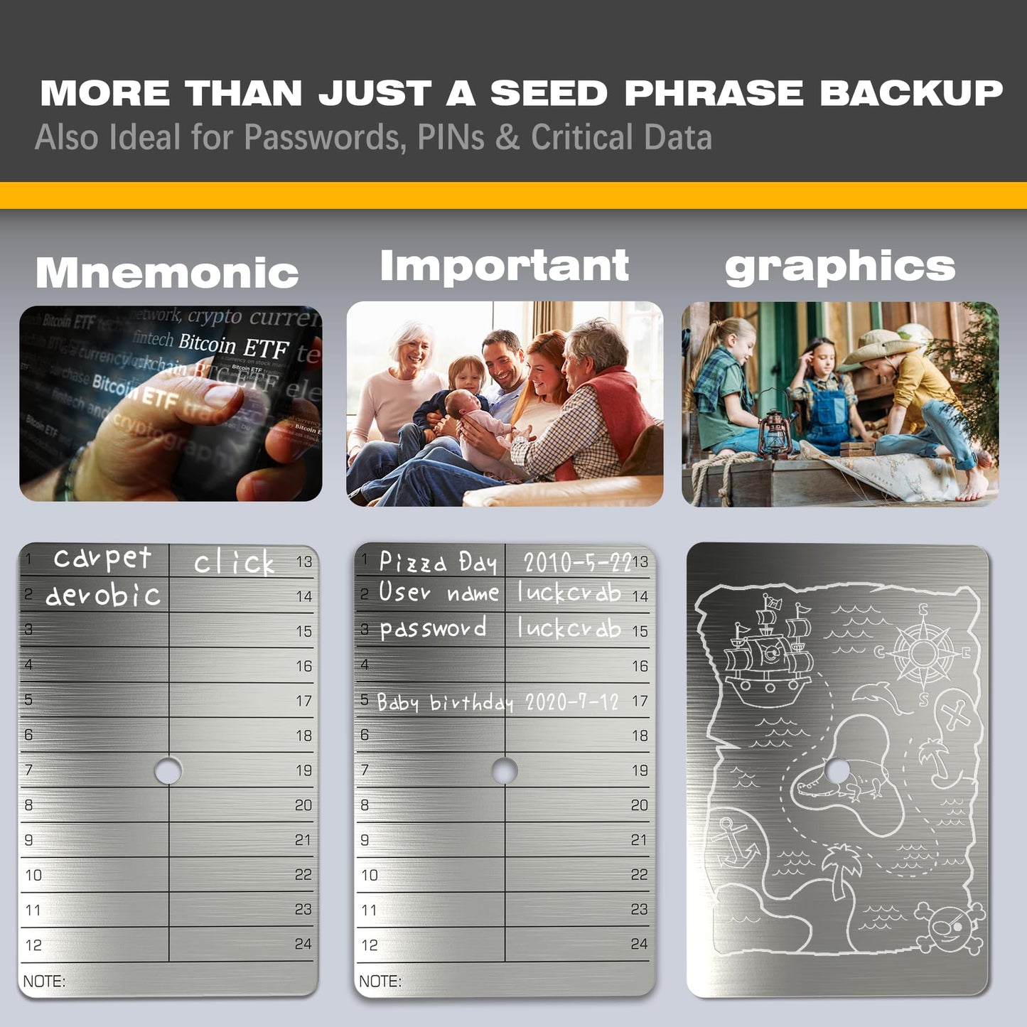 Luckcrab Crypto Seed Phrase Backup – 3-Plate Steel Wallet & Hardware Wallet Backup for Cold Storage, Fireproof Seed Phrase Plate Kit with Engraver, Indestructible Metal Crypto Seed Storage Vault