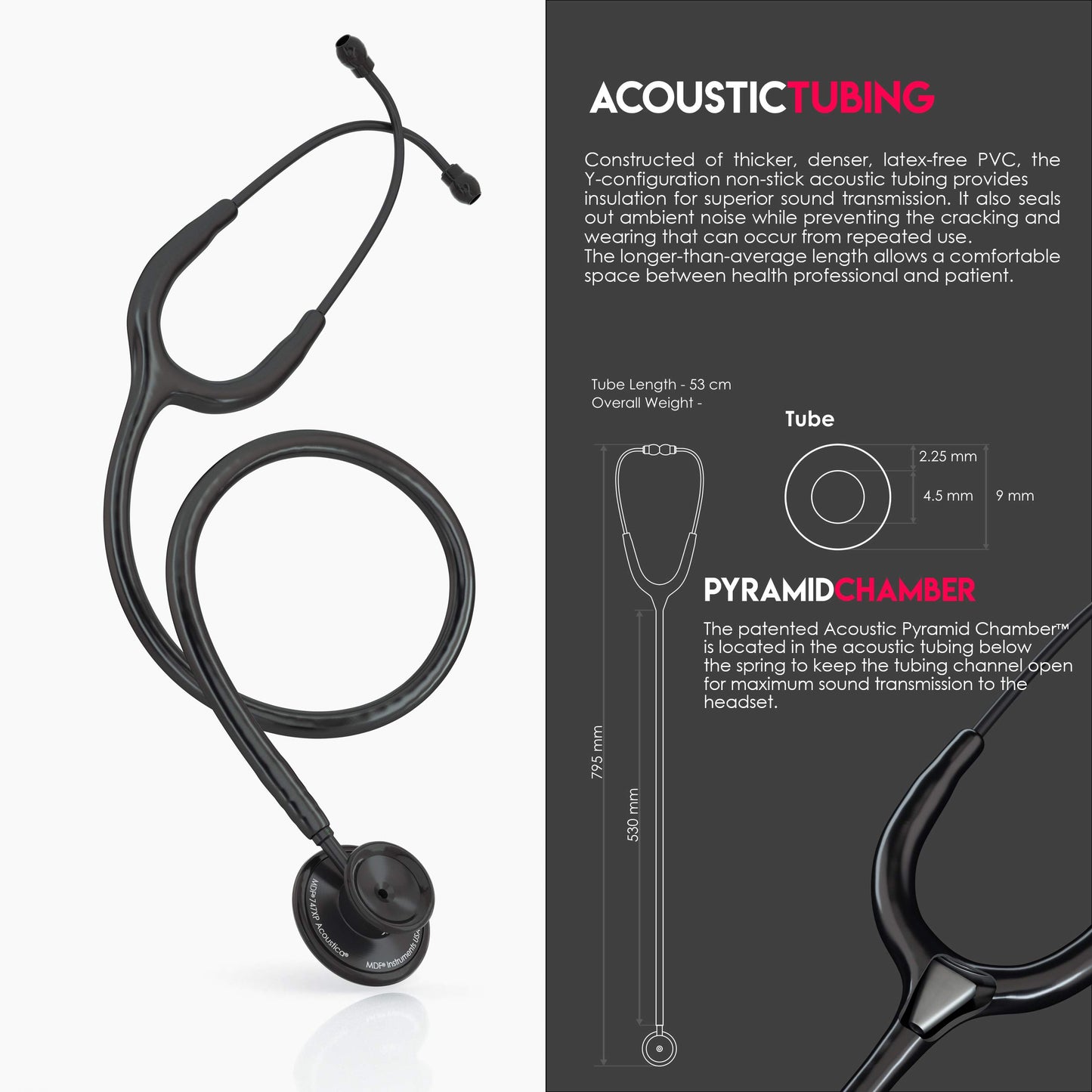 MDF Instruments, Acoustica Lightweight Stethoscope for Doctors, Nurses, Students, Home Health Use, Adult, Dual Head, Pink Tube, Pink Alloy Chestpiece-Headset, MDF747XPPA01