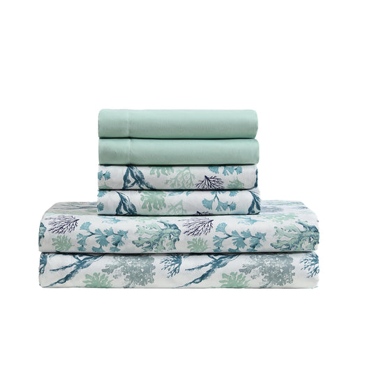 Caribbean Joe 6-Piece Sheet Set with Cooling Pillowcases, 12-inch Deep Pockets, Tropical Beach Coastal Design, King, Ariel