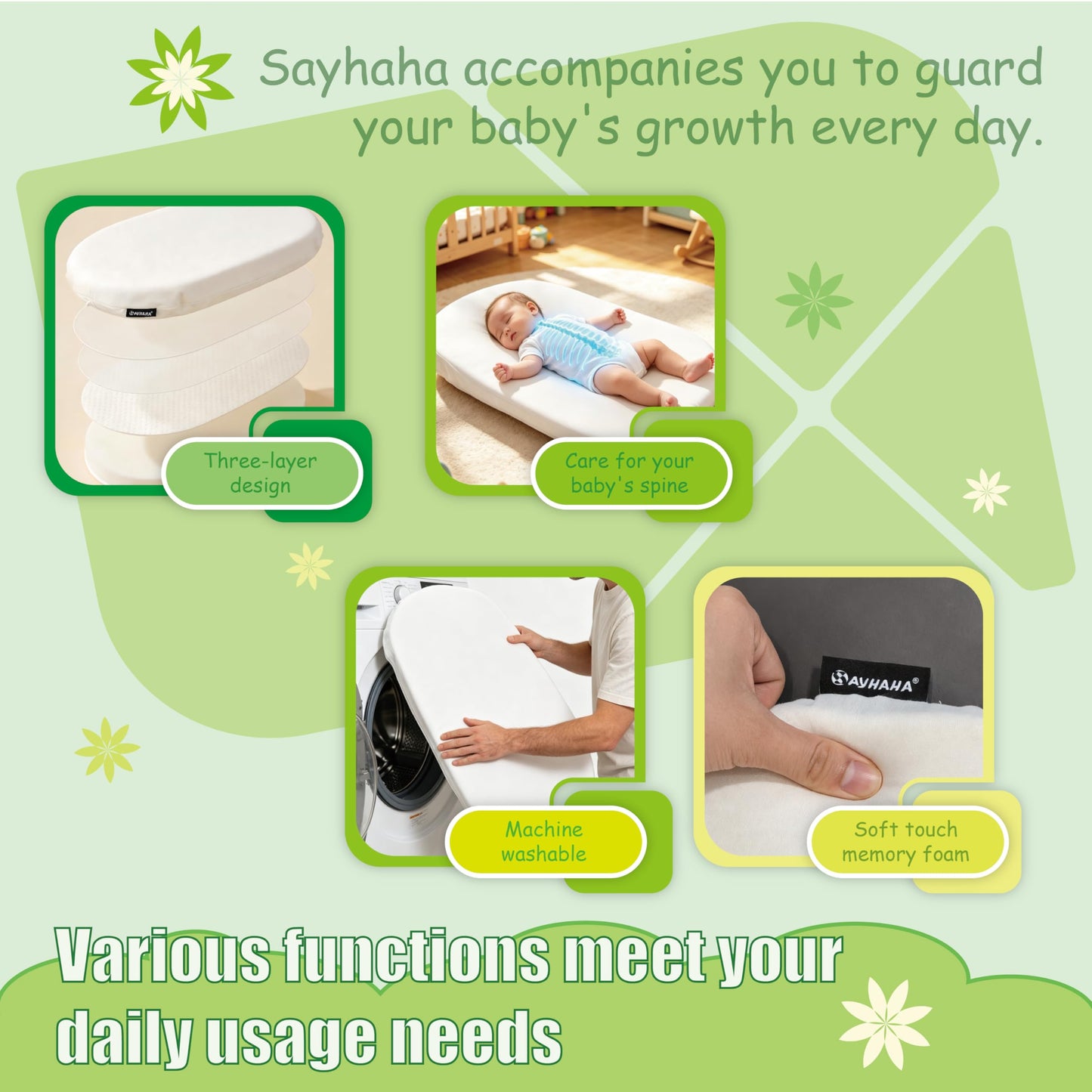 SAYHAHA Large Moses Basket Pad, 27"x15"x2",Breathable,High-Density, High-Resiliency Foam,Non-Toxic, Oval Shaped with Removable Breathable Soft Cover Fit for Moses Basket Baby Bassinet(1PC)