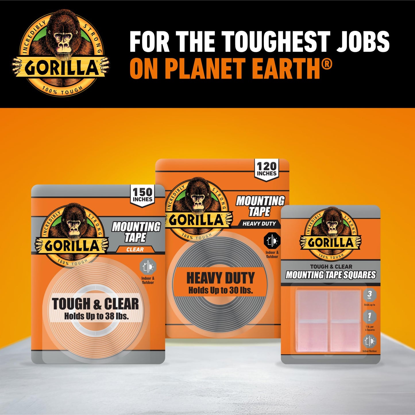 Gorilla Heavy Duty Double Sided Mounting Tape, Black Tape, 1" x 120" (Pack of 4) - Weatherproof for Indoor or Outdoor
