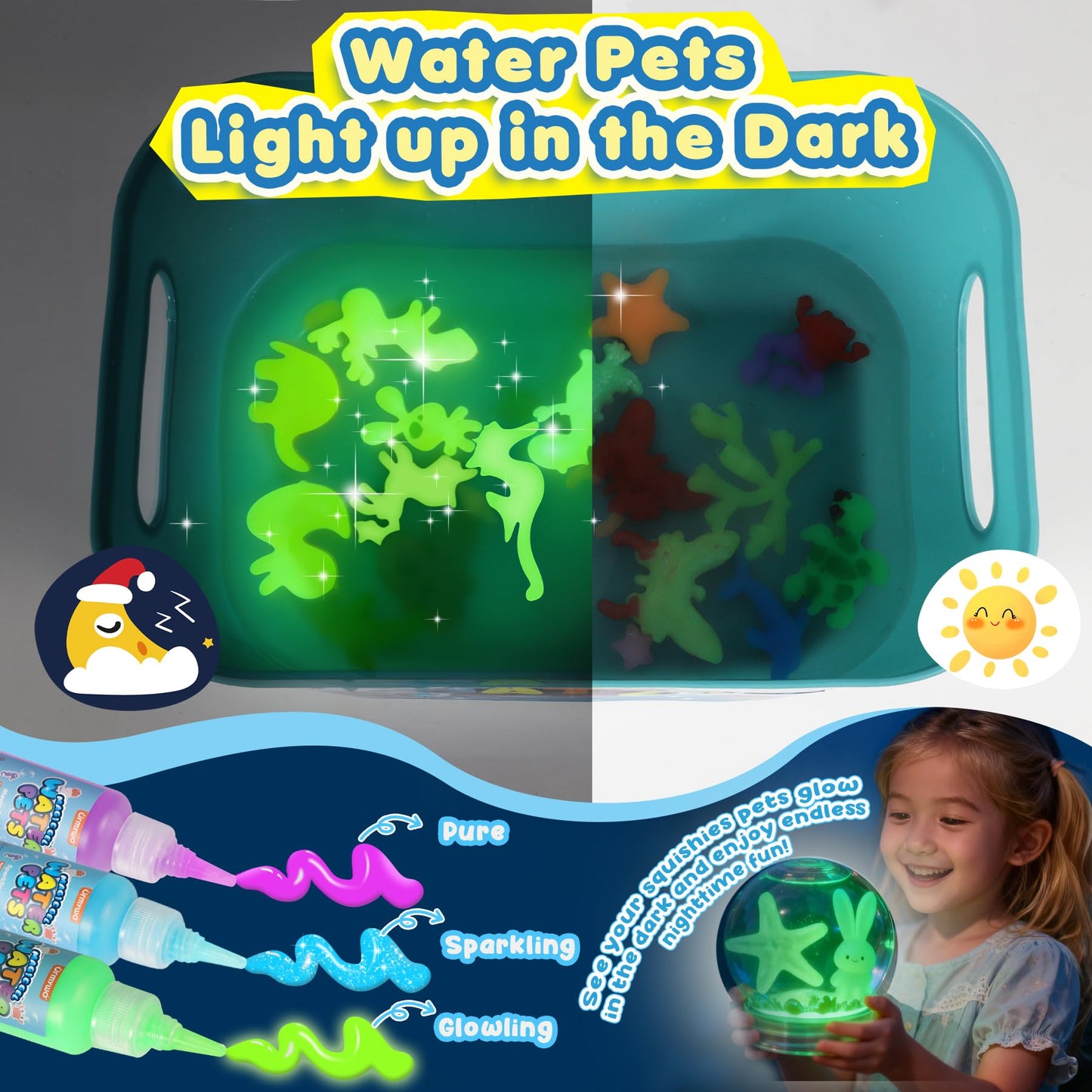 Magic Water Elf Toy Kit, Water Gel Kit Pets, 20 Gels & 24 Molds, Make Your Own Squishies Sensory Toys for Kids, DIY Craft Kits, Christmas Stocking Stuffers, 4 5 6 7 8 9 10 Year Old Boy Girl Gifts