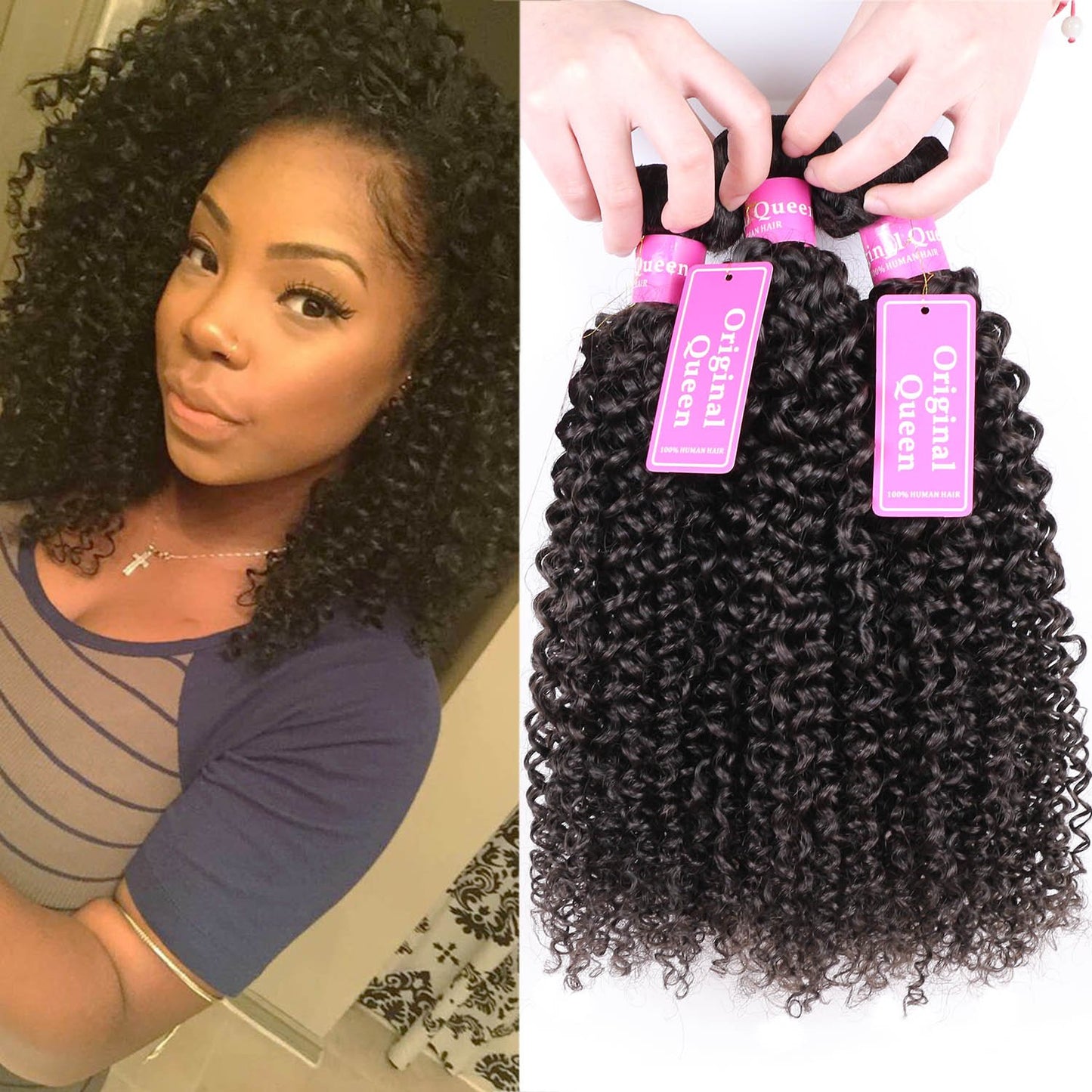 Original Queen 100% Brazilian Unprocessed Virgin Kinky Curly Human Hair Weave 3 Bundles Deep Curly Hair Extensions Mixed Length 8 10 12inches