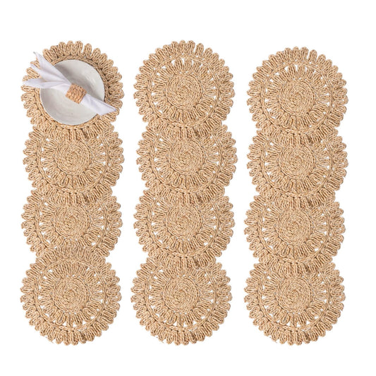 Laquedecraft 13.8" Set of 12 Round Corn Husk Placemats | Boho Woven Rattan Table Mats | Farmhouse Wicker Spring Plate Chargers Like Water Hyacinth, Seagrass Table Mats