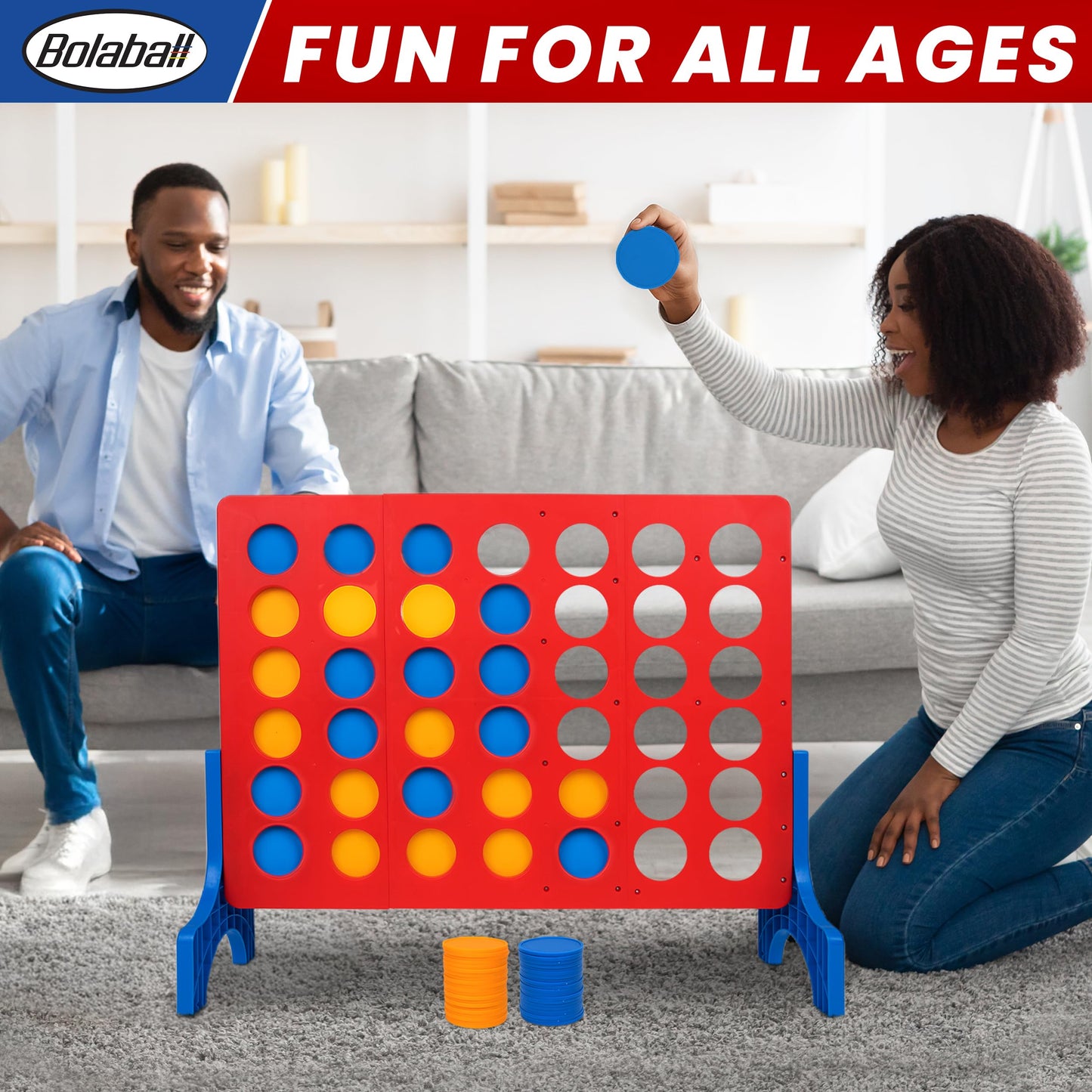 Bolaball 4 in a Row Tabletop Game – 1.8 Ft 4 to Score Game for Kids & Adults, Indoor/Outdoor Family Yard, Portable Party for Home, Picnic & Travel, Plastic Version.
