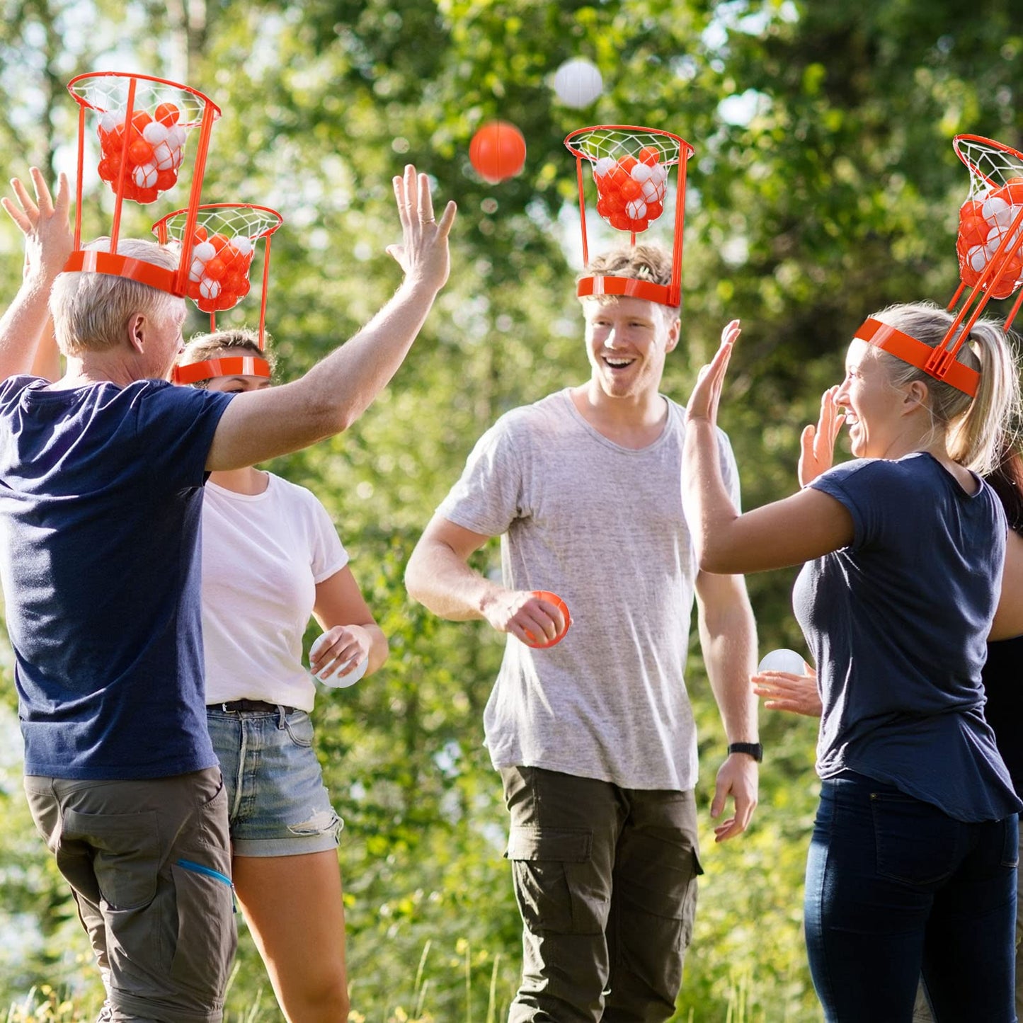 Head Hoop Basketball Party Game Set for Kid Adult Carnival Game Portable Adjustable Basket Net Headband with Balls for Birthday Carnival Office Indoor Outdoor Activity Fun Gift Back to School(33 Pcs)