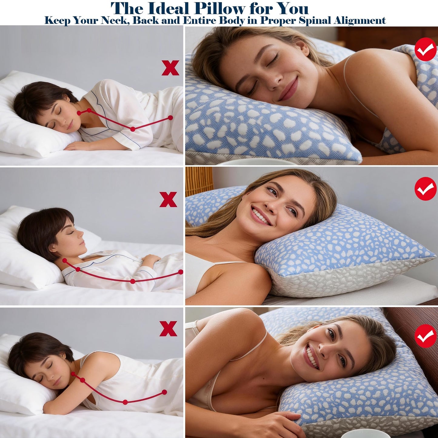 HKYLRAN Firm Memory Foam Bed Pillows King Size Set of 2,Adjustable Cooling Side Sleeper Pillow,Hotel Collection Breathable Support, Washable Cover with Zipper,Home Gifts