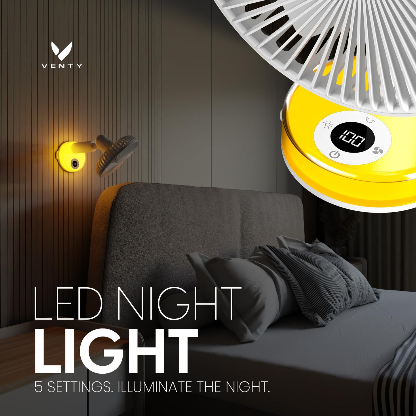 VENTY Portable Clip Fan - Rechargeable 10-Hour Battery Portable Fan - 360° Rotation & 90° Tilt - Stroller Fan, Desk Fan or Bedside Fan - Aromatherapy & LED Light - USB-C Cable & Carrying Pouch
