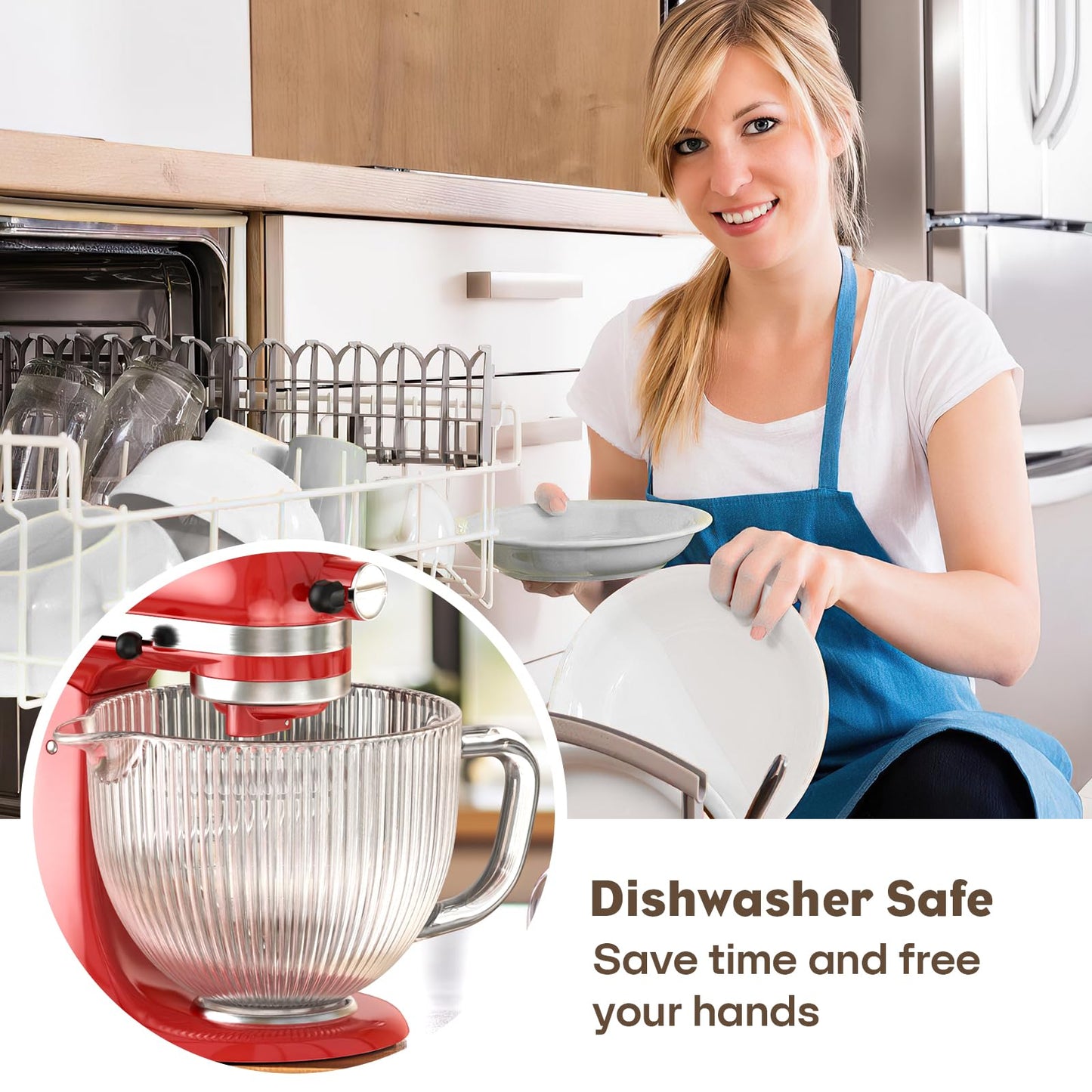Glass Bowl for KitchenAid Mixer, 4.5-5 Quart Tilt-Head for KitchenAid Glass Mixer Bowl for Stand Mixer With Pour Spout and Measurement Markings, Dishwasher Safe