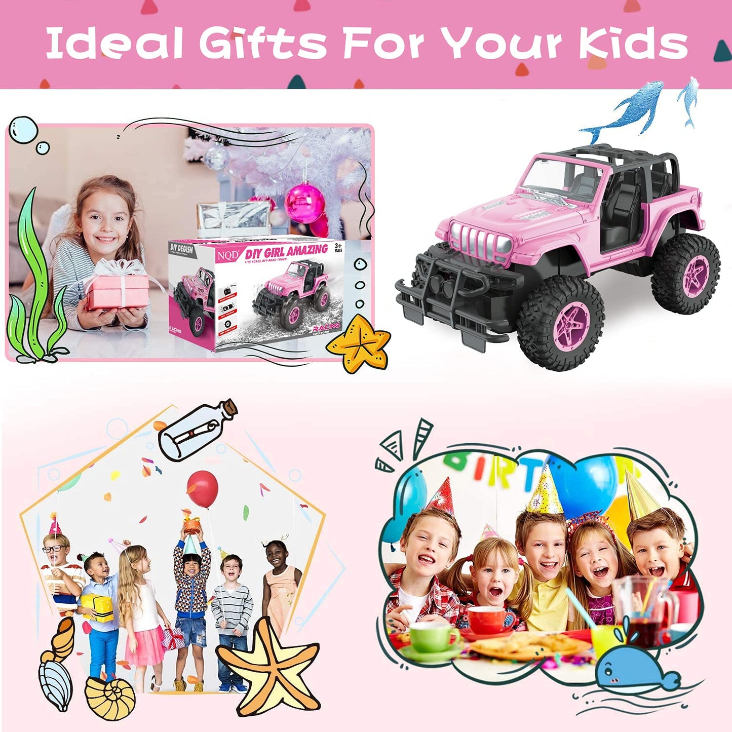 NQD Remote Control Car, Rechargeable RC Racing Cars with Stickers 1:16 Scale, 80 Min Play, 2.4Ghz Off Road Trucks All Terrain Toys Gifts for 3-Year-Old Girls