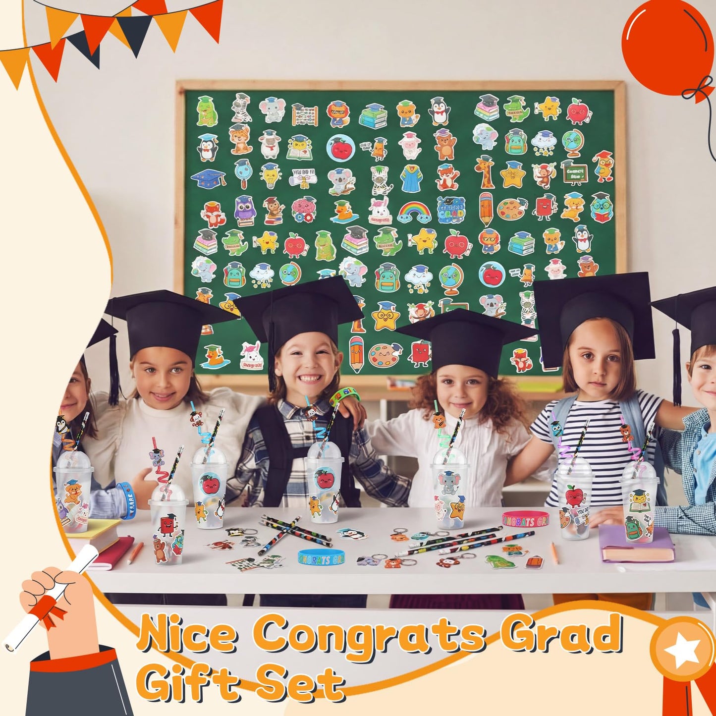 Funnymoom 194 Pcs Graduation Party Favors Class of 2026 Cup Fillers Congrats Grad Keychain Pencil Silicone Bracelet for End of Year Gift from Teacher Rewards Bingo Game Prizes, 24 Sets(Animal)