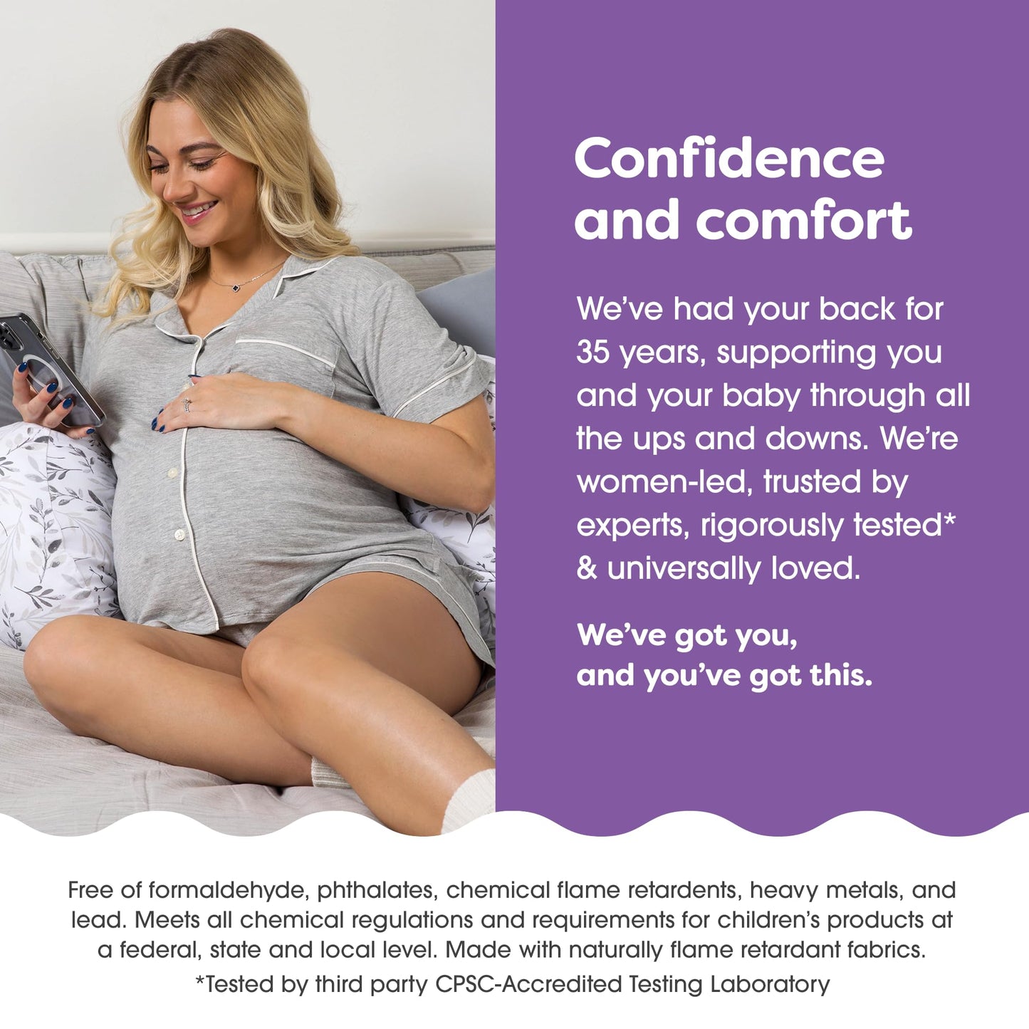 Boppy Side Sleeper Pregnancy Pillow, Gray Falling Leaves, Portable, Supportive Pregnancy Pillows for Sleeping on Your Side, Stay-Put Design with Stretchy Center Panel That Grows with Your Bump