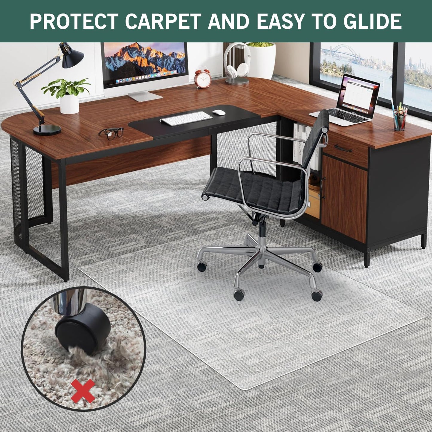 Desk Chair Mat for Carpet, 36"x 48" Anti-Slip Waterproof Plastic Rolling Chair Floor Mat for Home Office, Clear Heavy Duty Easy Glide Computer Chair Mat, Carpet Protector Mat for Office Chair