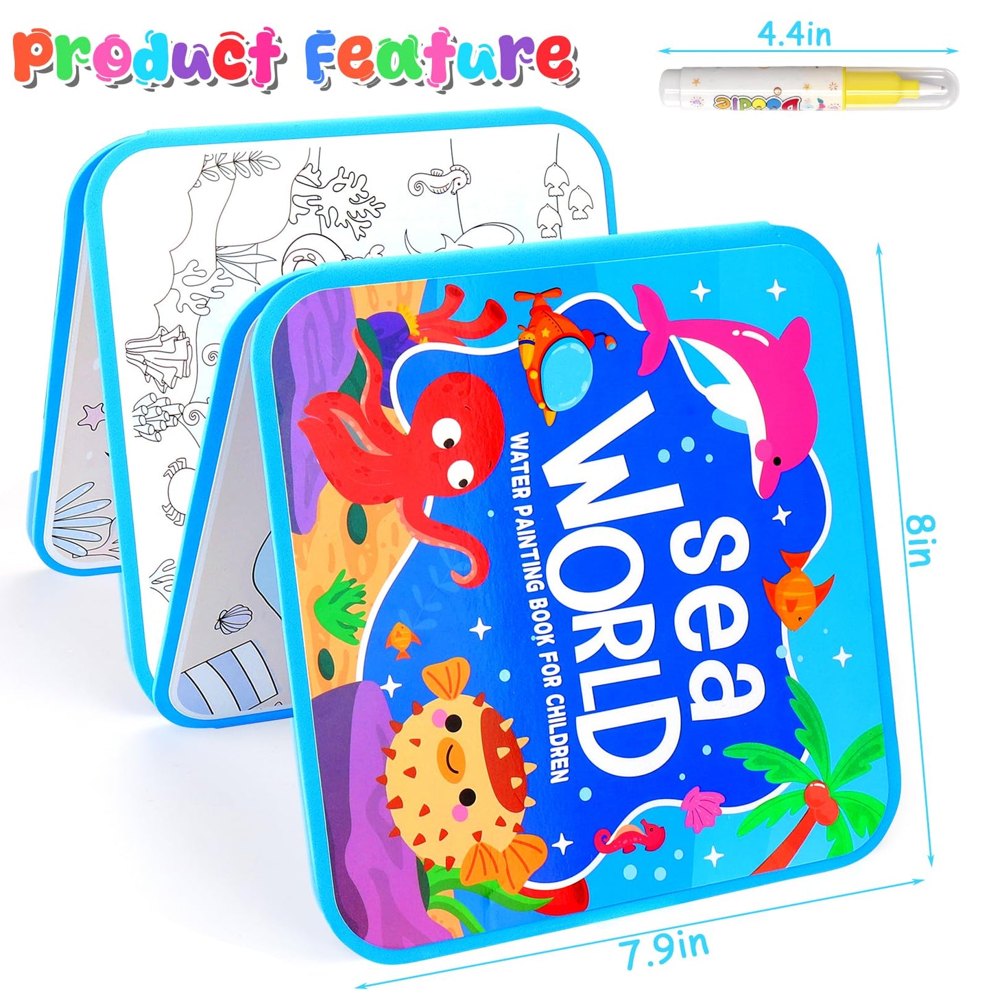 Reusable Water Painting Book for Kids, 4Pack Magic Watercolor Books with 4Water Pens