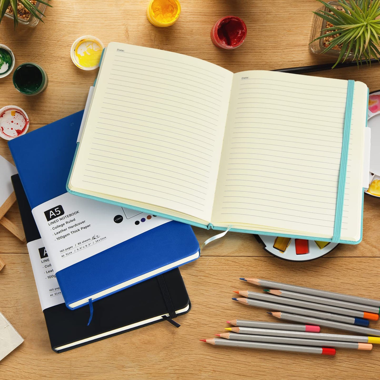 12 Pack Journal Notebooks College Ruled Notebook Classic Leather Hardcover Lined Journals for Writing Office School Home Business, 8.3” x 5.5”, 100GSM Thick Paper, 160 Pages (Multicolor, A5)