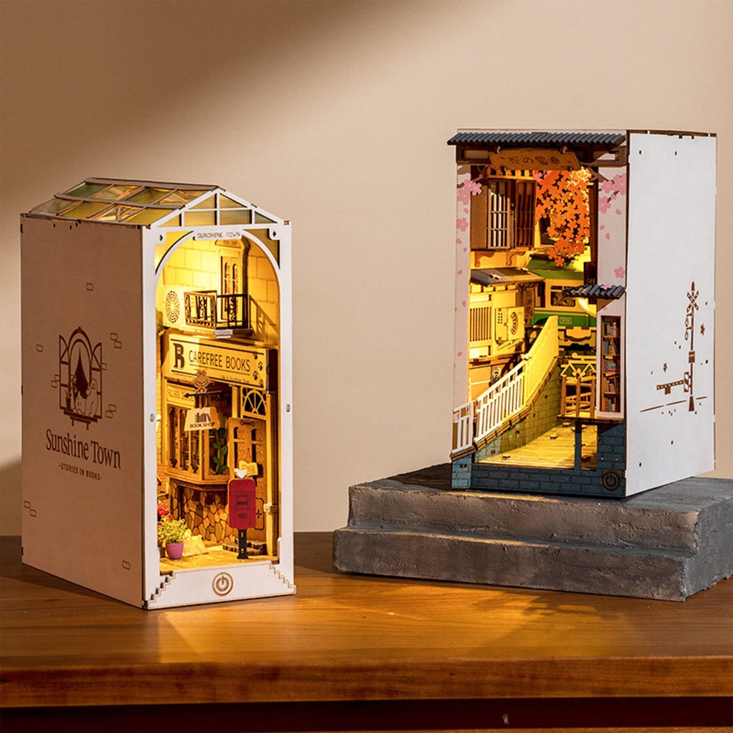 Rolife DIY Book Nook Kit Sakura Densya, DIY Miniature Booknook Kit Creative Decorative Bookend Bookshelf Insert 3D Puzzles for Adults, Halloween/Christmas Decorations/Gifts for Adults (Sakura Densya)