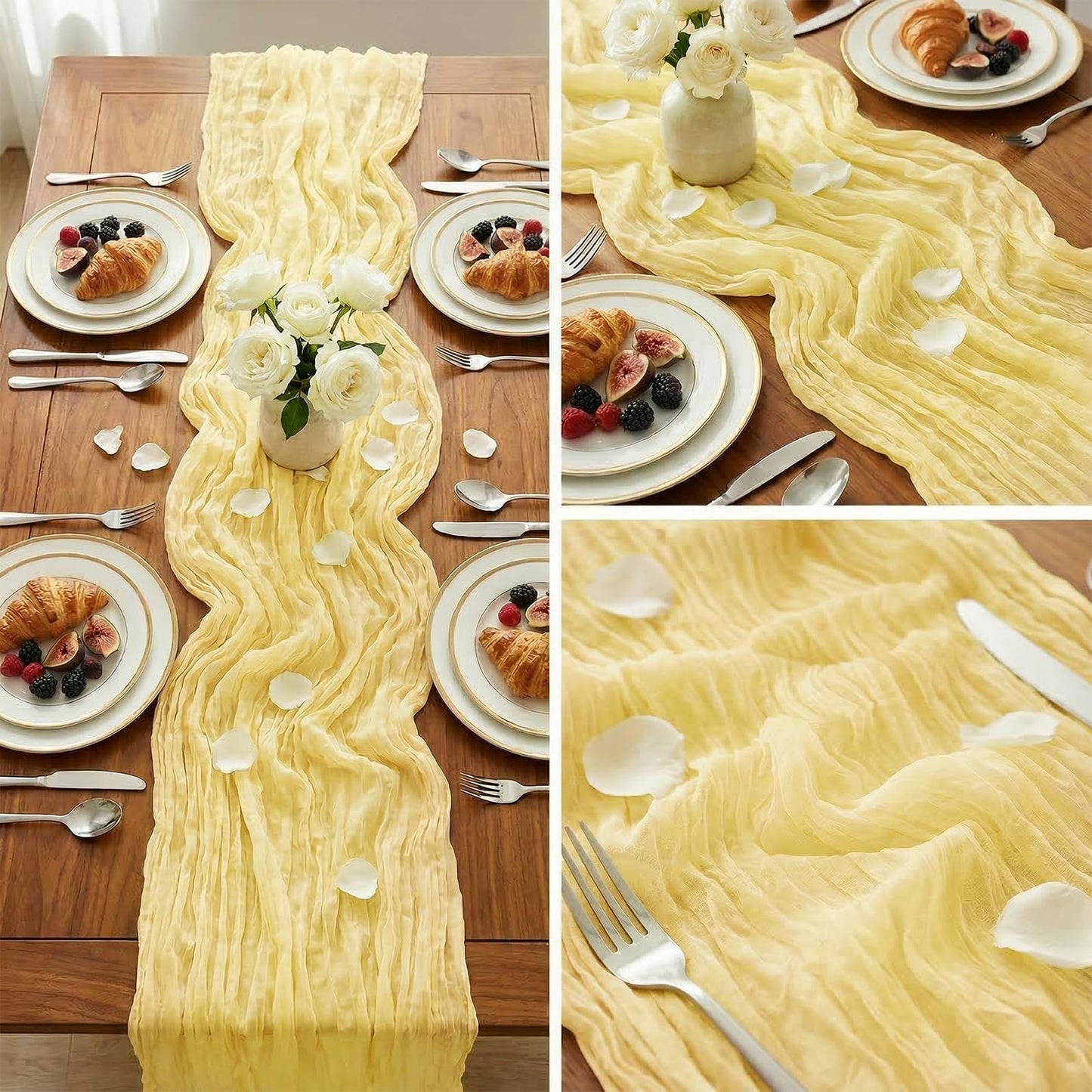 12 Pack Light Yellow Spring Easter Table Runner 10FT Yellow Cheesecloth Table Runner 21x120 inch Boho Gauze Cheese Cloth Table Runner Rustic Sheer Table Runner for Wedding Bridal Baby Shower Decor