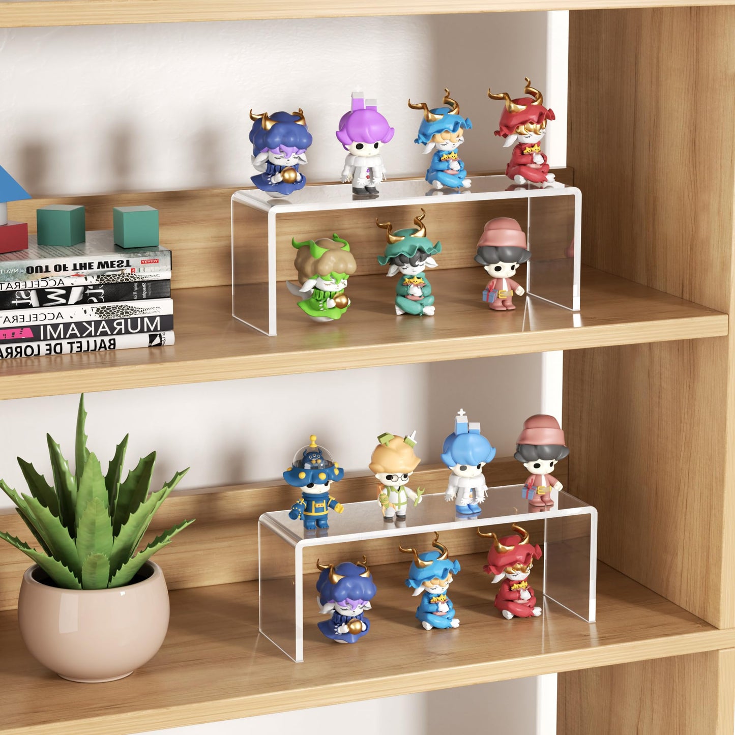 Aminigram 8 Pack Large Acrylic Risers Display Stands, Perfume Organizer Stand, Clear Acrylic Shelf for Show Display, Toys, Cupcake, Dorm, Classroom, Livingroom Decor and More(12.4 x 4 x 4.6 inches)