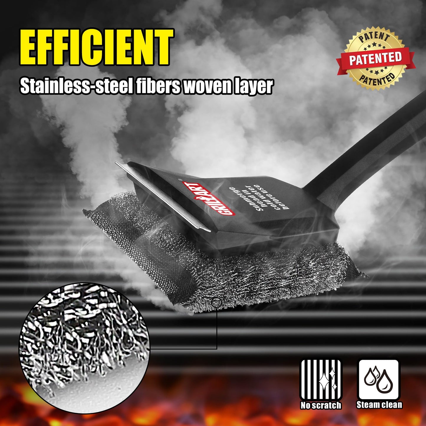 GRILLART SteamWizards Grill Brush Bristle Free, Safe BBQ Grill Brush for Outdoor Grill, Flat Top Grill Cleaner with Replaceable Head, Suitable for All Grates, Griddle Accessories, Dishwasher Safe